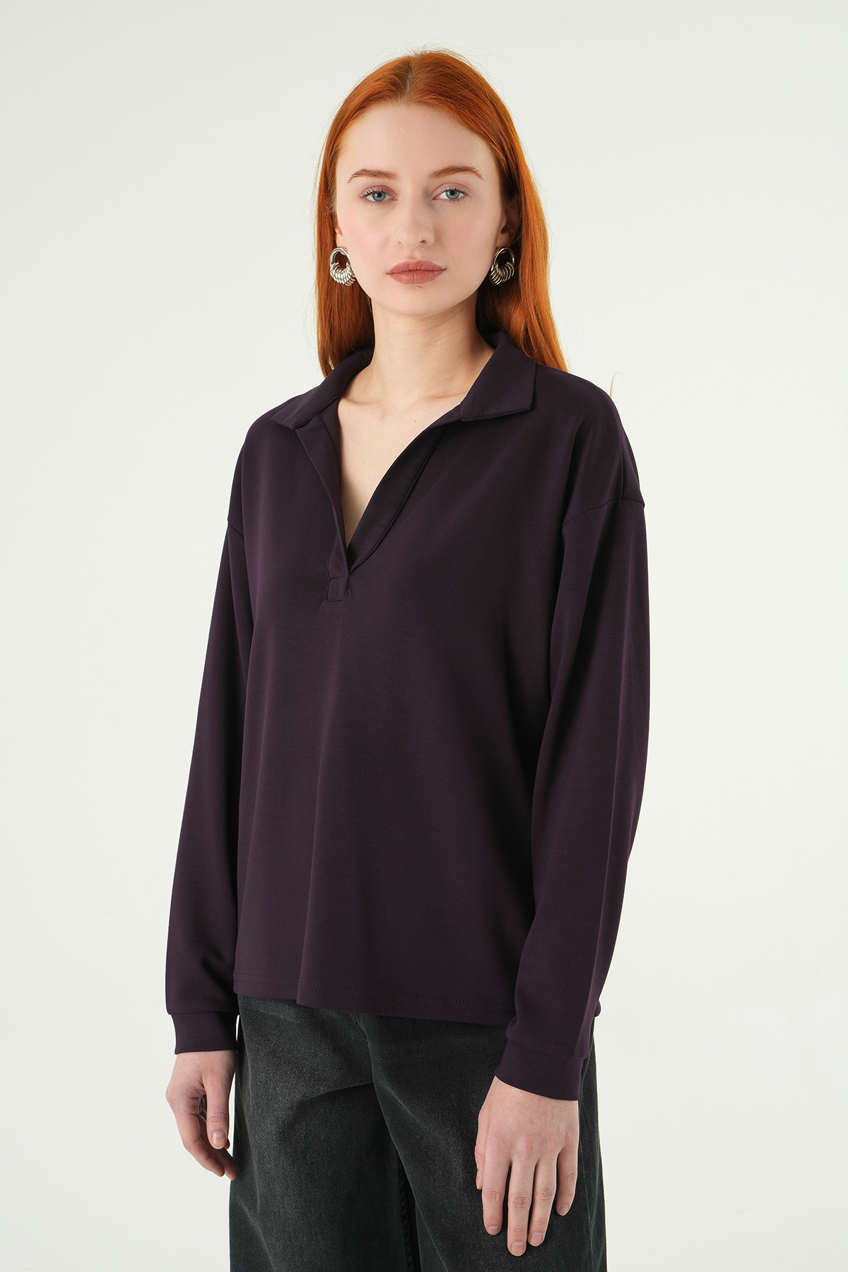 8275A Gömlek Yaka Sweat Mürdüm - 2