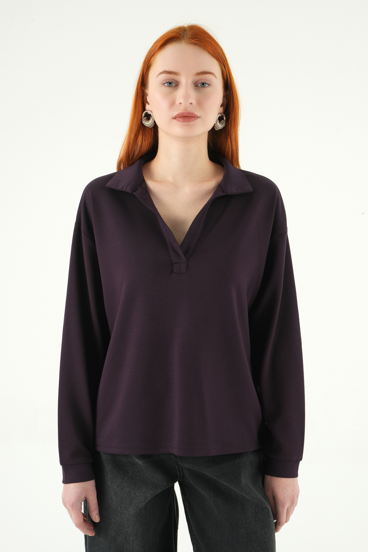 Mürdüm Gömlek Yaka Sweat 8275A - 1