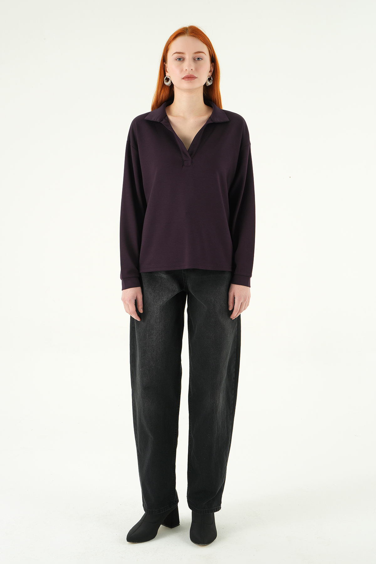 Mürdüm Gömlek Yaka Sweat 8275A - 3