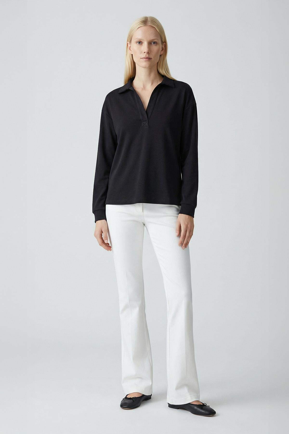 8275A Gömlek Yaka Kazak Siyah - 1