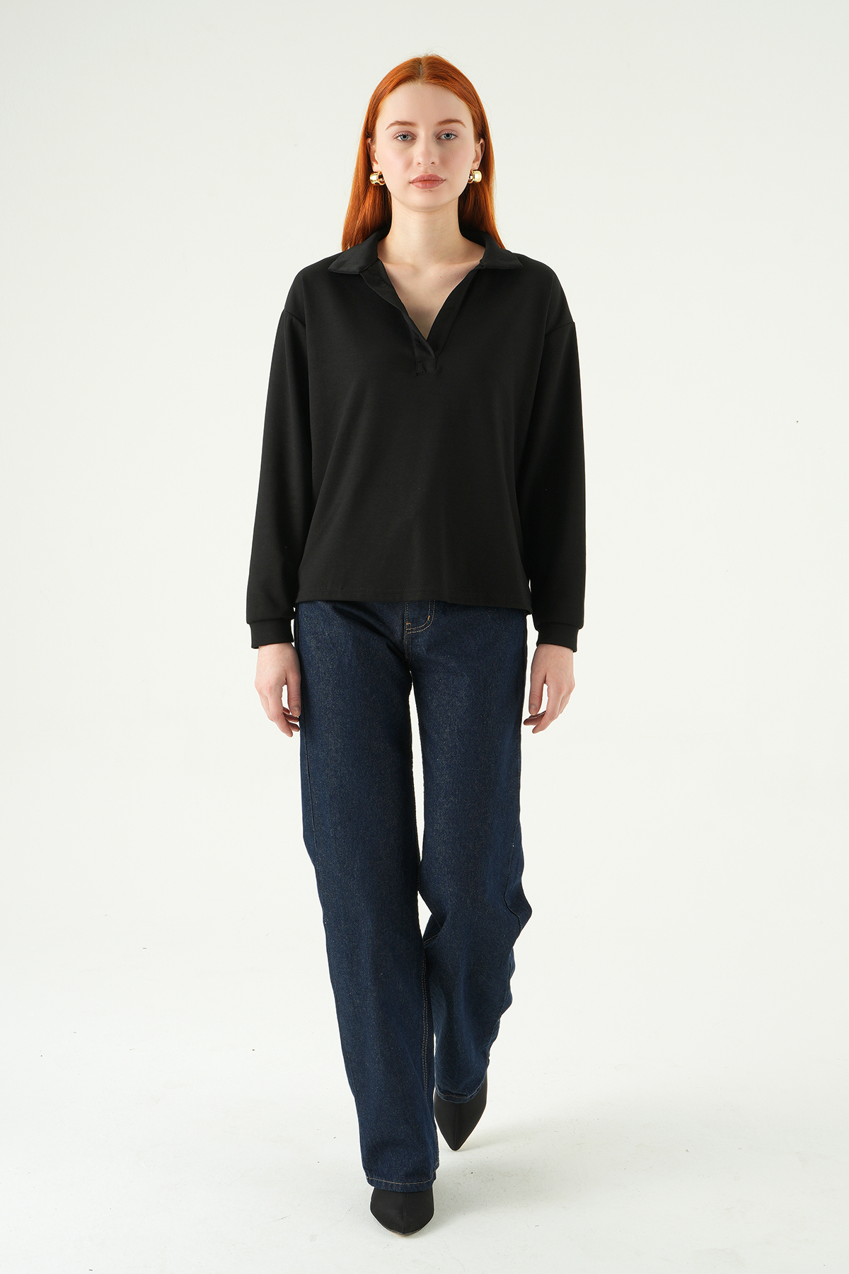 8275A Gömlek Yaka Sweat Siyah - 3