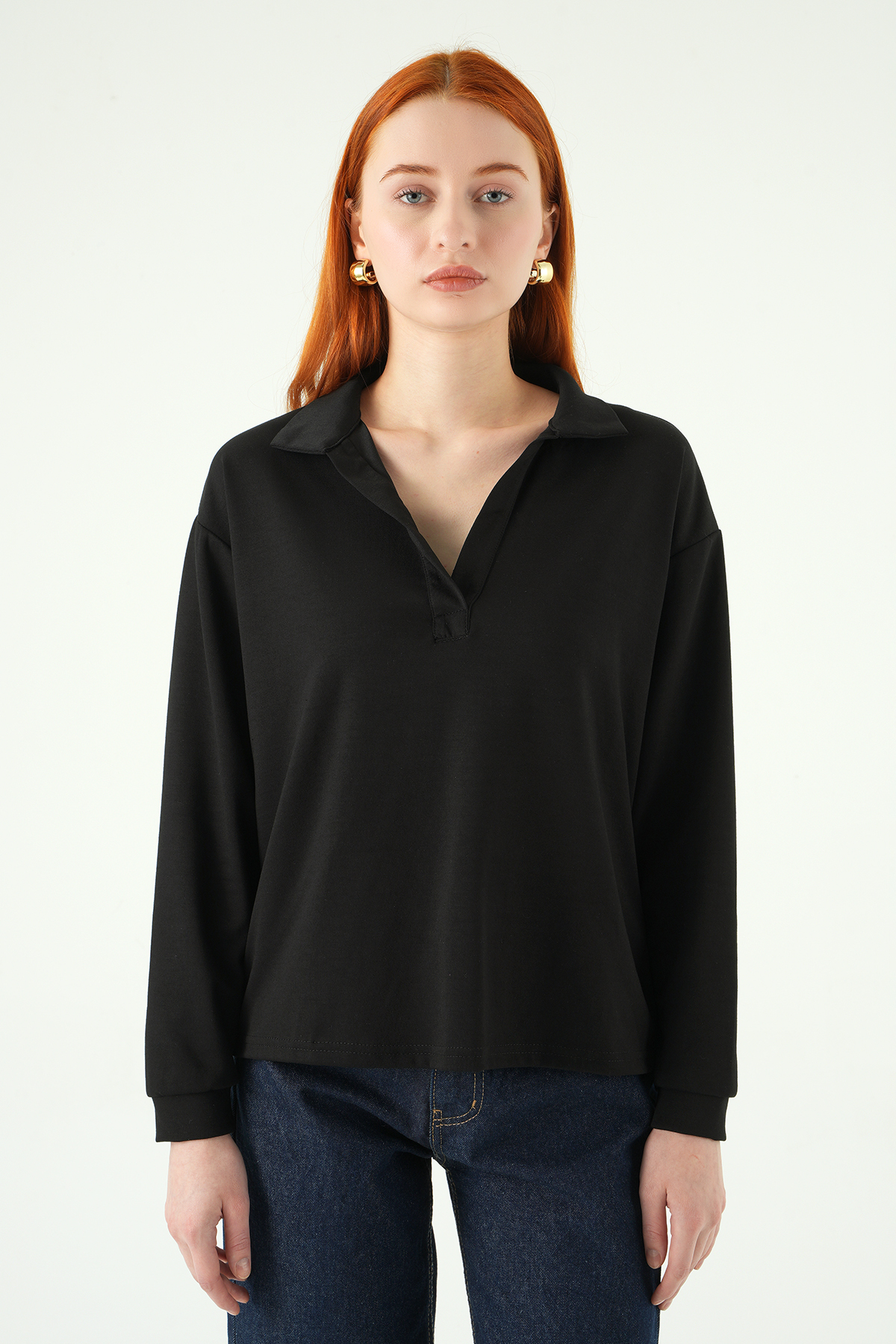 Siyah Gömlek Yaka Sweat 8275A - 1