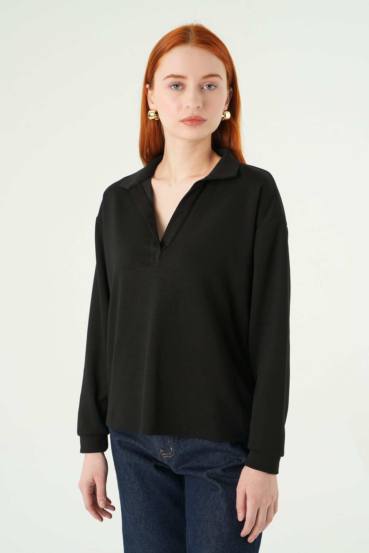 Siyah Gömlek Yaka Sweat 8275A - 2