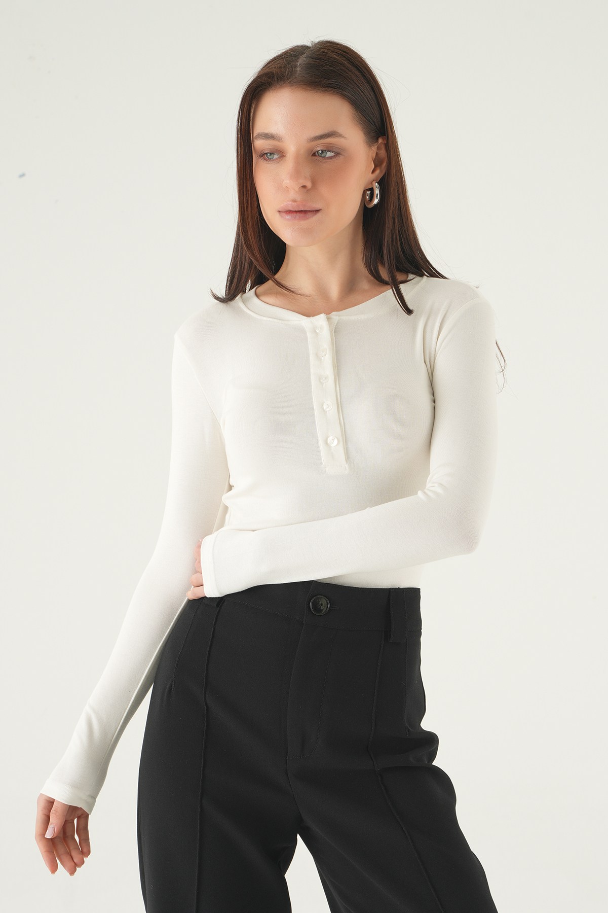 Ekru Ön Düğmeli Badi 8276A - 2