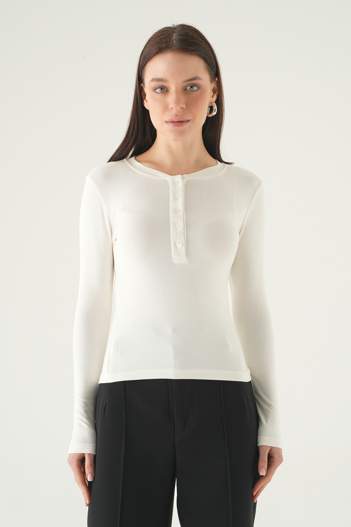 Ekru Ön Düğmeli Badi 8276A - 6