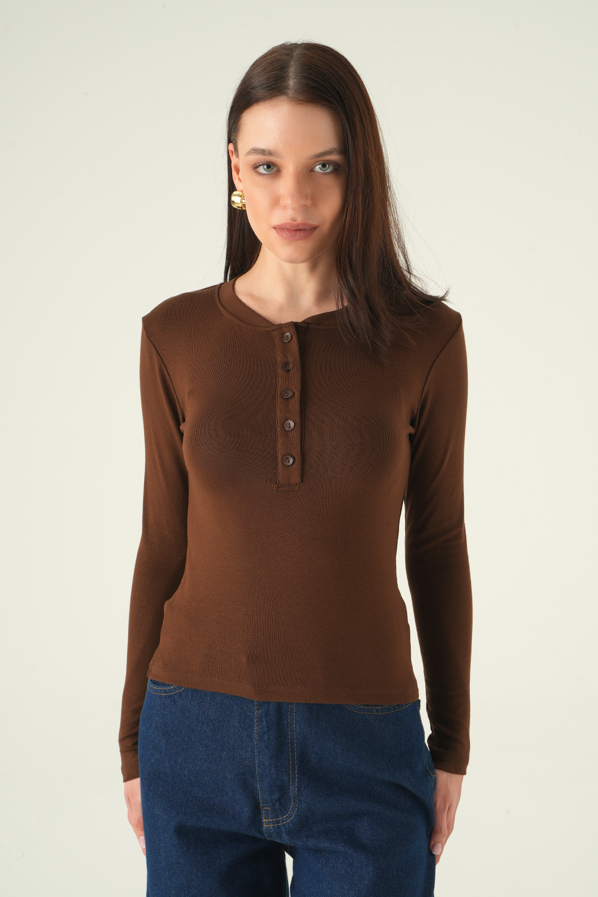 8276A Ön Düğmeli Badi Kahve - 2