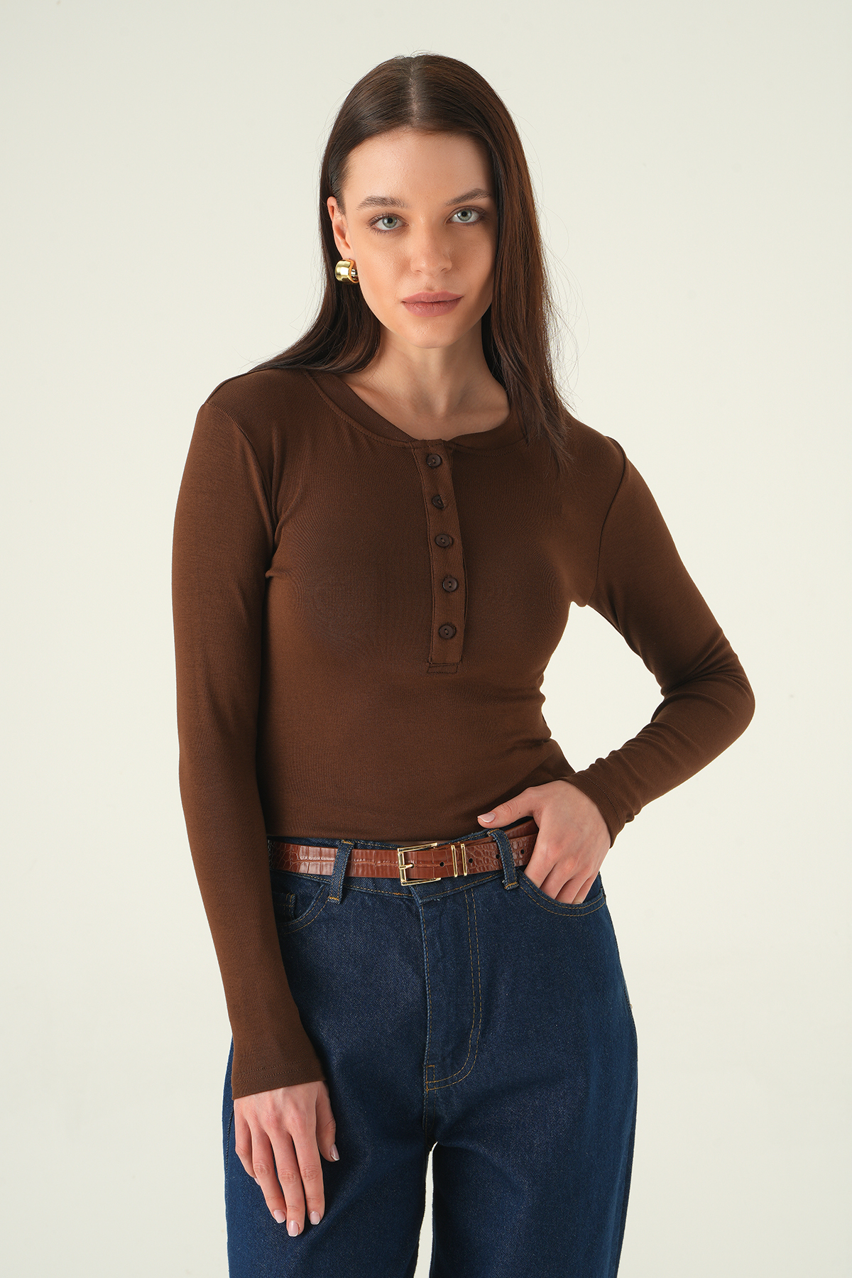 8276A Ön Düğmeli Badi Kahve - 3