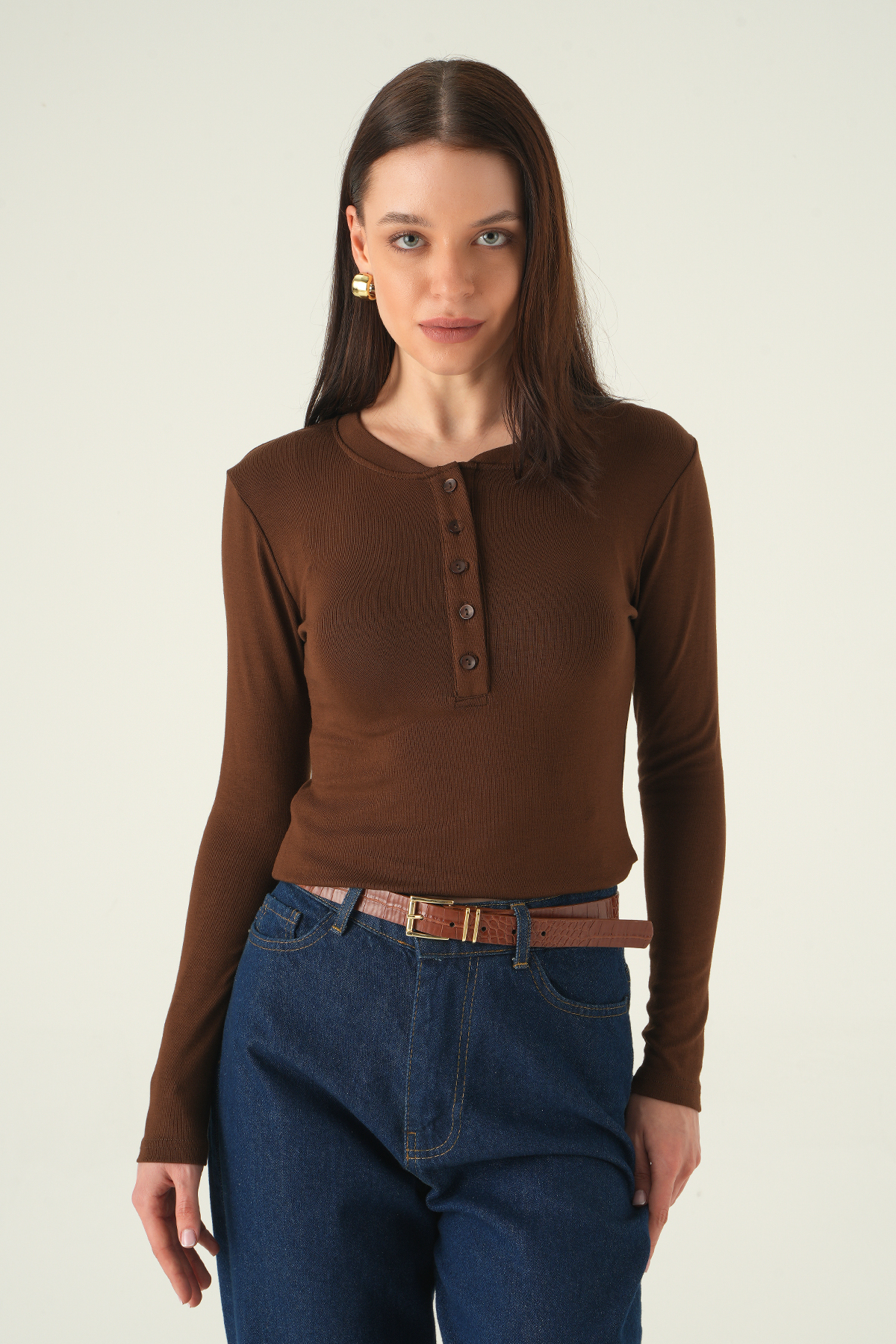 Kahve Ön Düğmeli Badi 8276A - RAYS