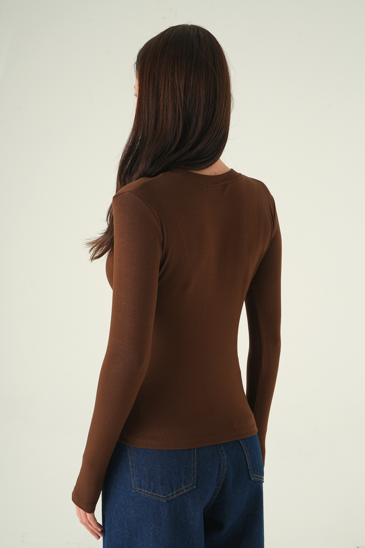 Ön Düğmeli Badi 8276A Kahve - 5