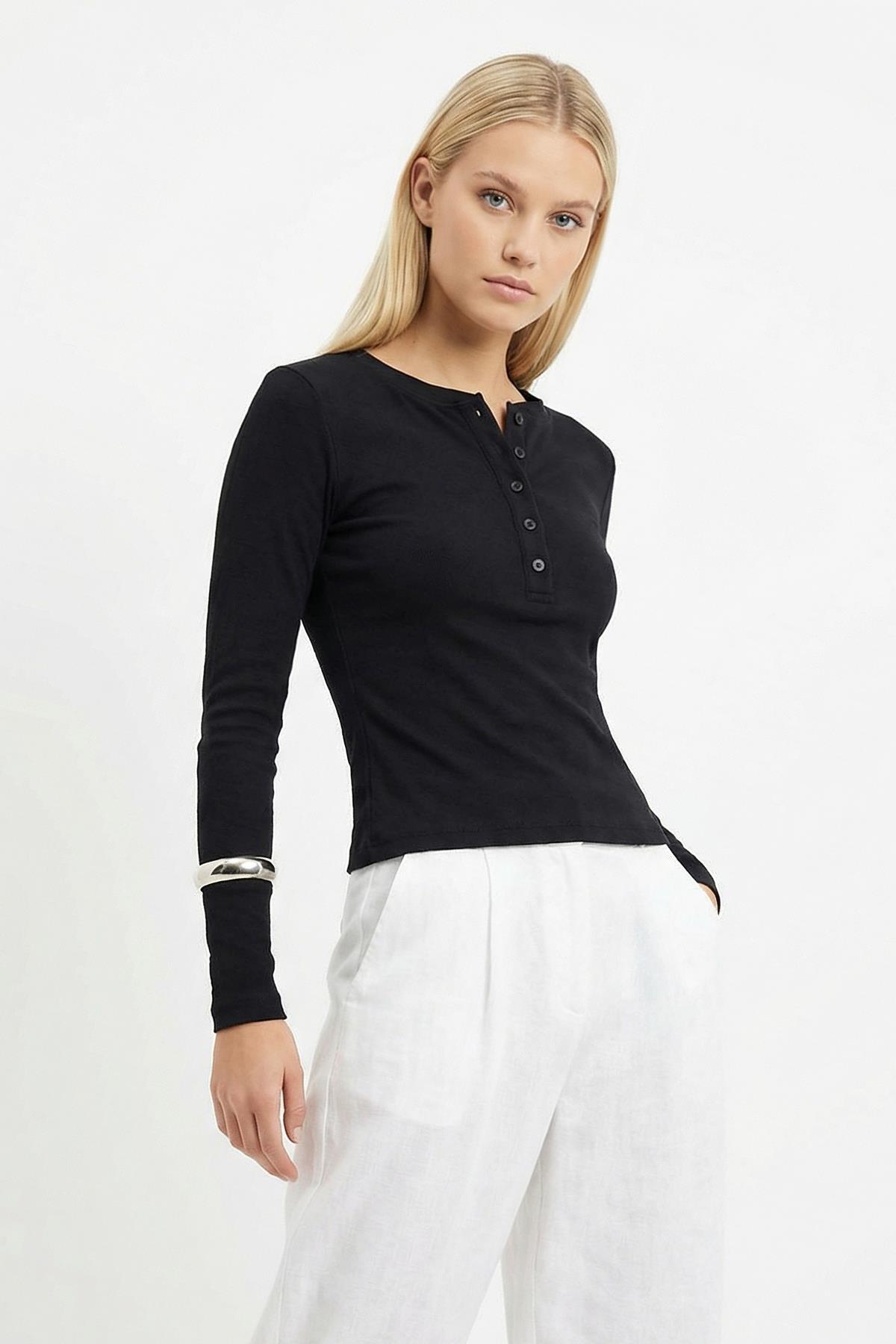 8276A Ön Düğmeli Badi Siyah - RAYS