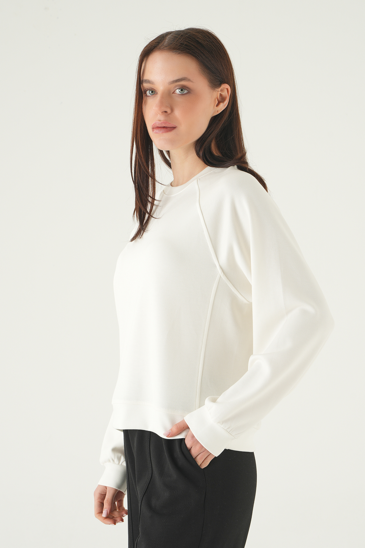 Bisiklet Yaka Sweat 8277A Ekru - 6