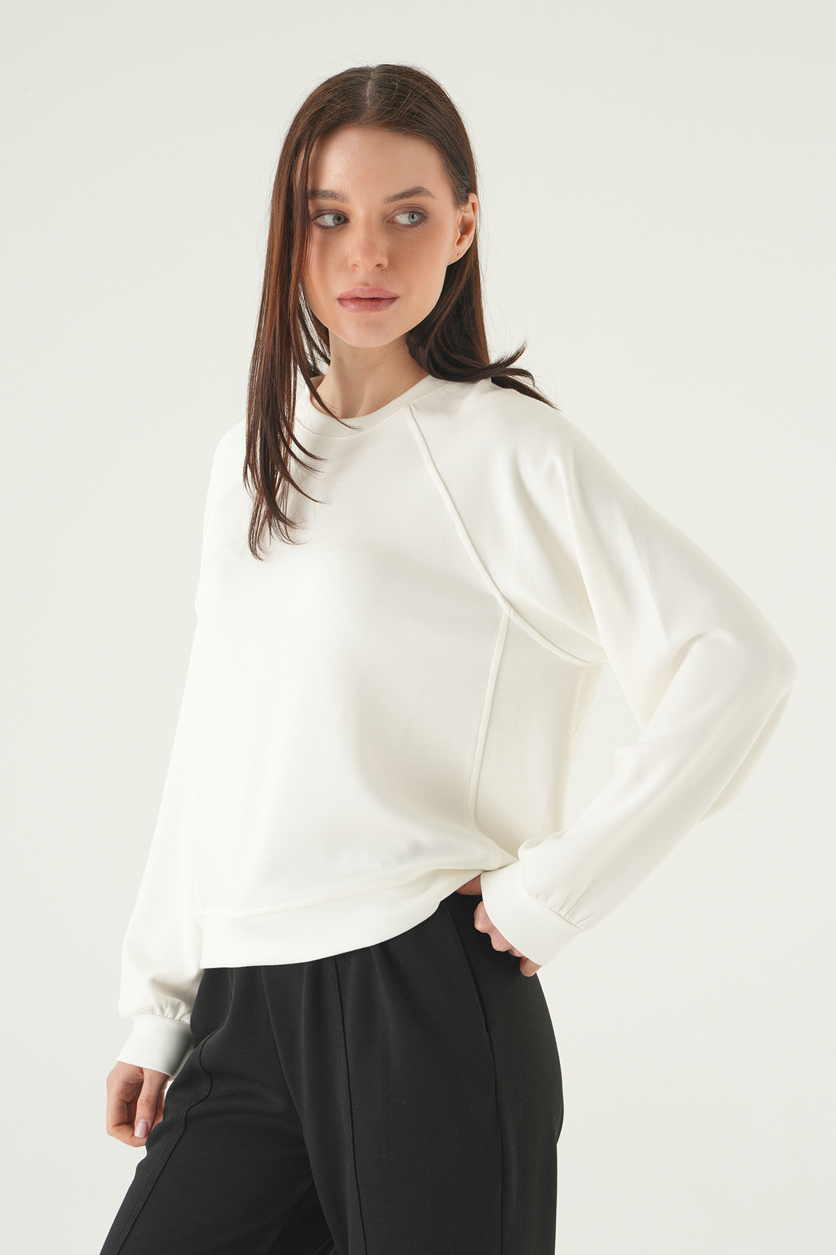 8277A Bisiklet Yaka Sweat Ekru - RAYS