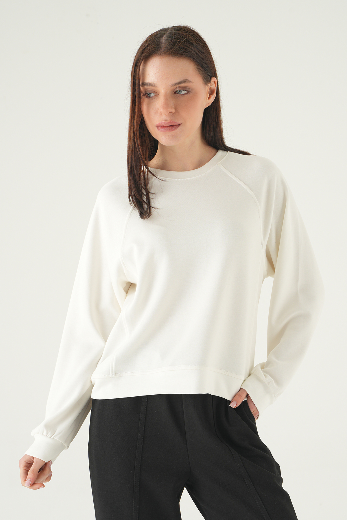 Ekru Bisiklet Yaka Sweat 8277A - 2