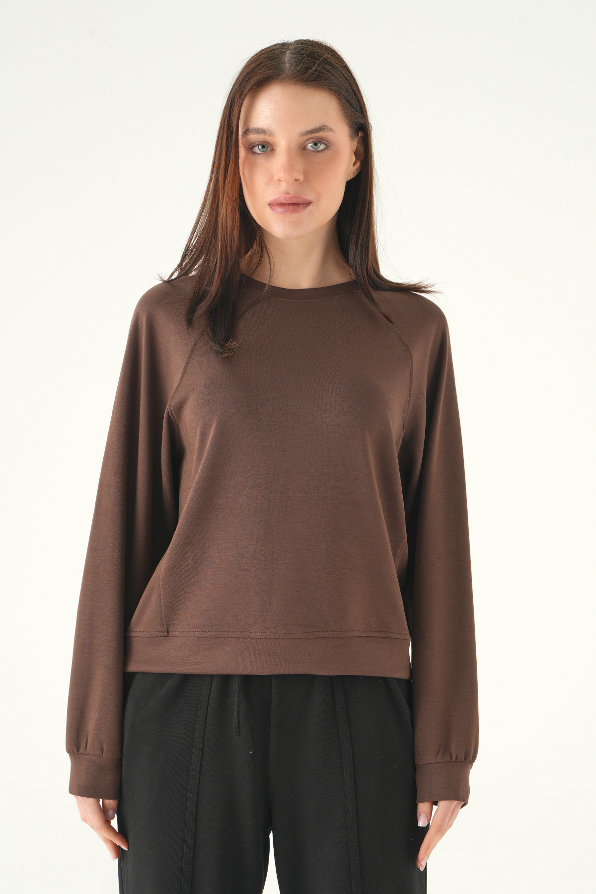 Bisiklet Yaka Sweat 8277A Kahve - RAYS