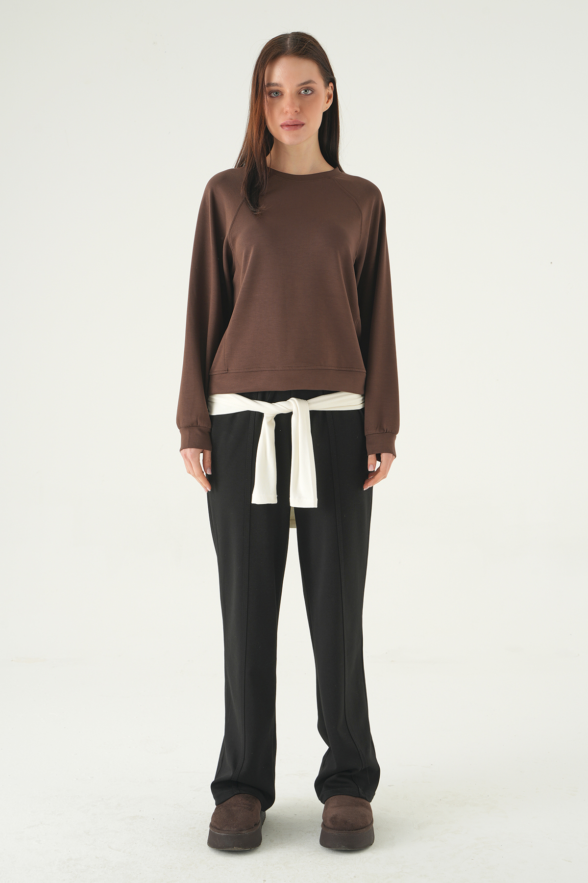 Bisiklet Yaka Sweat 8277A Kahve - RAYS