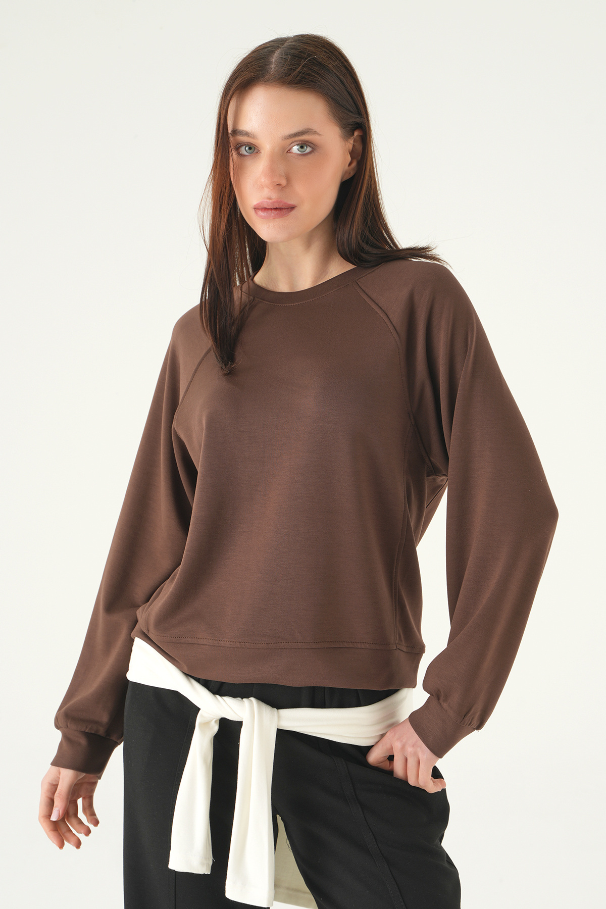 Kahve Bisiklet Yaka Sweat 8277A - 6