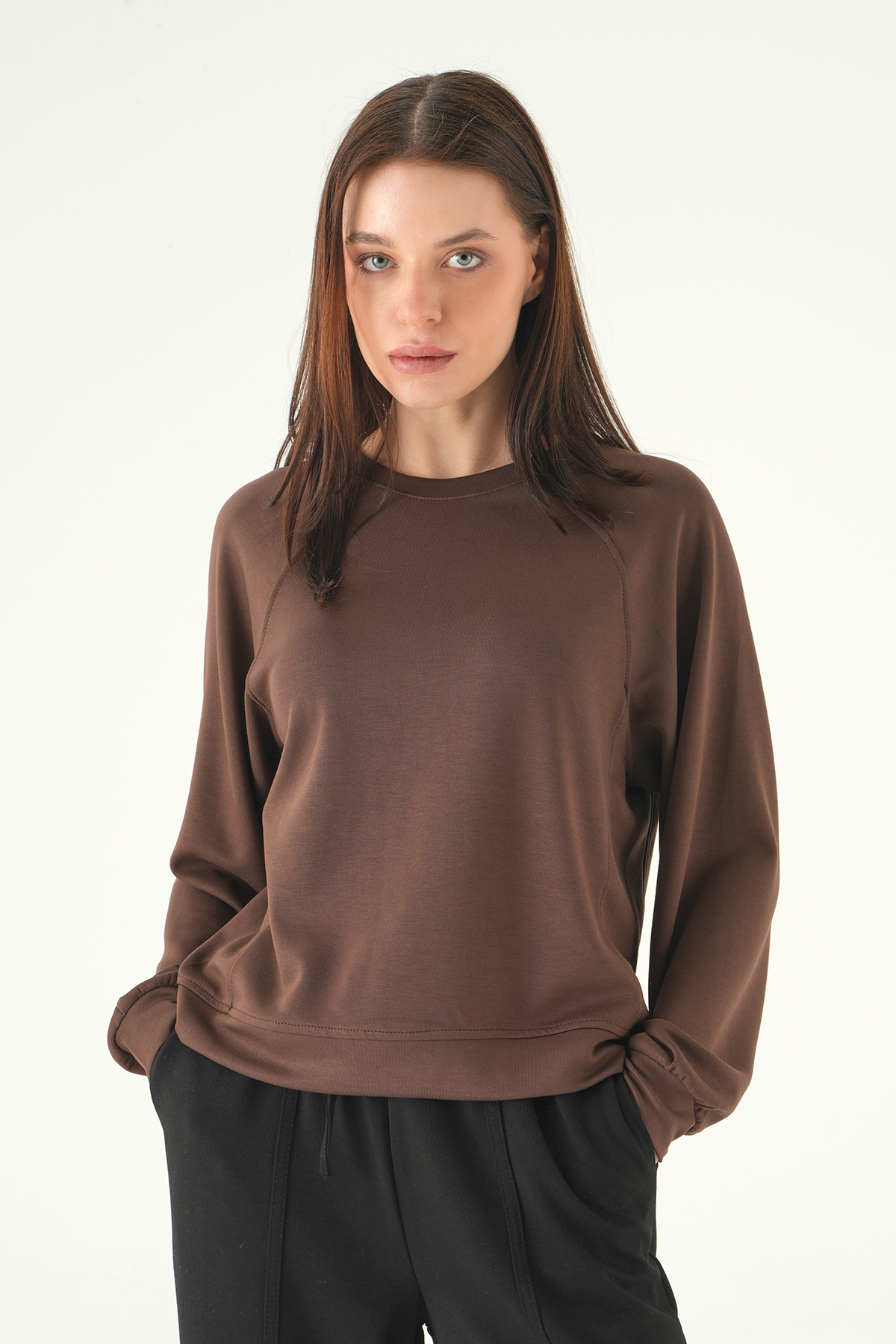 Kahve Bisiklet Yaka Sweat 8277A - 7