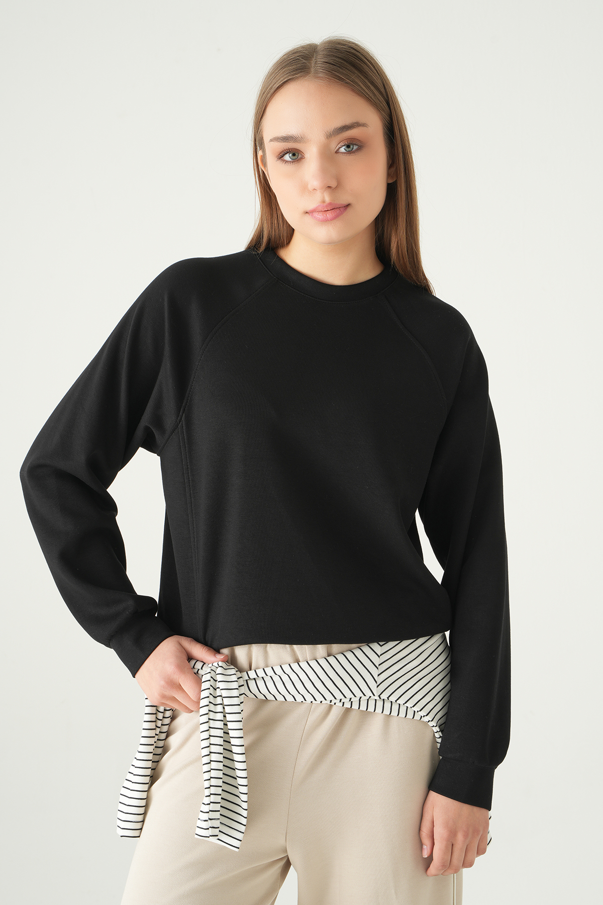 Siyah Bisiklet Yaka Sweat 8277A - 6