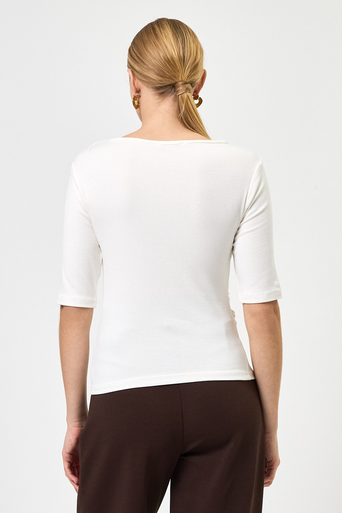 Ekru Bisiklet Yaka Ön Büzgülü Bluz 8279A - 5