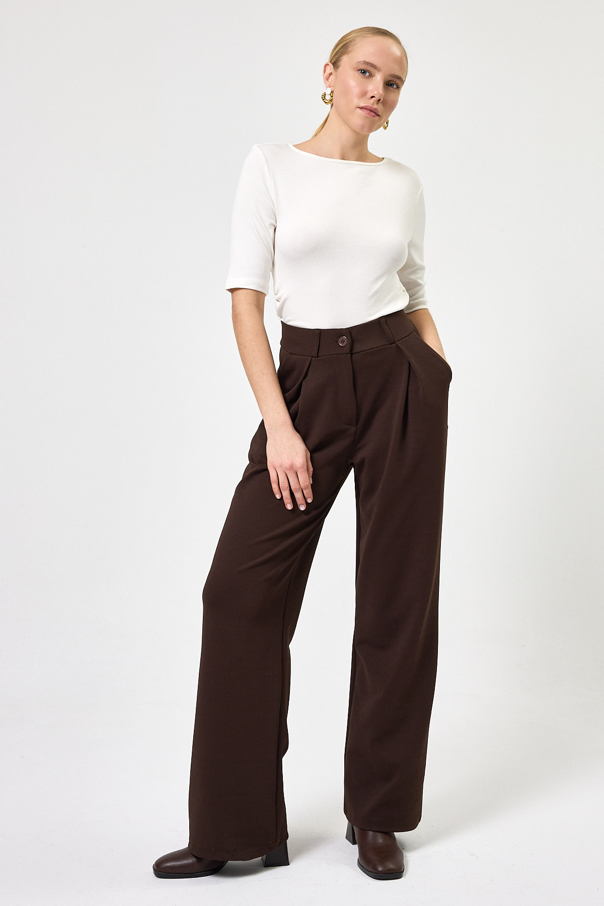 Ekru Bisiklet Yaka Ön Büzgülü Bluz 8279A - 3