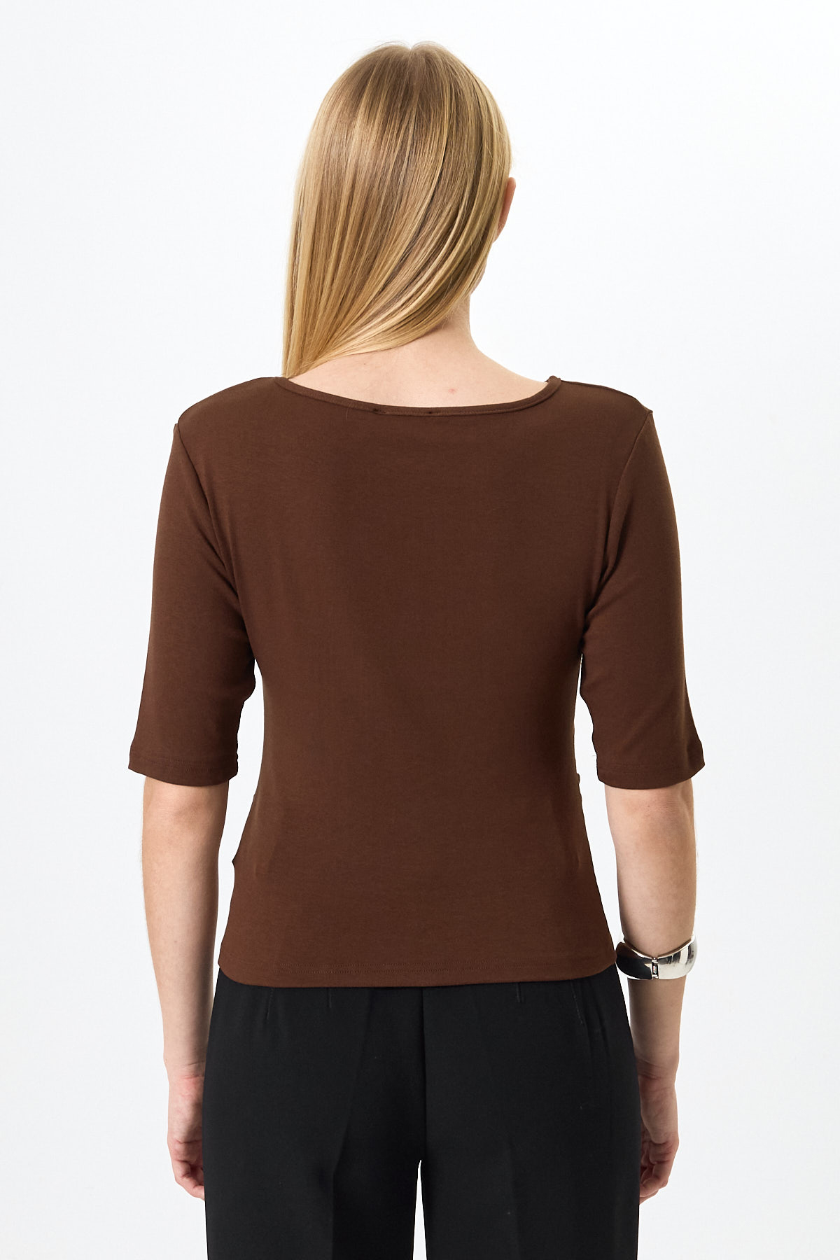 Kahverengi Bisiklet Yaka Ön Büzgülü Bluz 8279A - 5