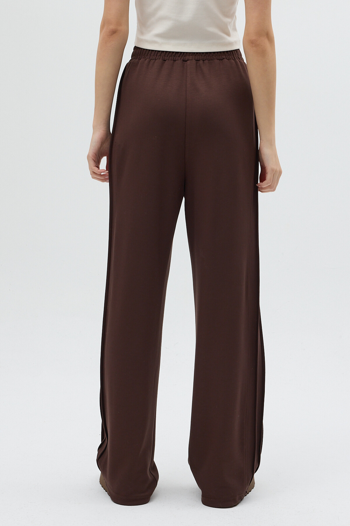 Kahverengi Yan Çimalı Dikiş Detaylı Yüksek Bel Kadın Eşofman Altı 8296A - 5