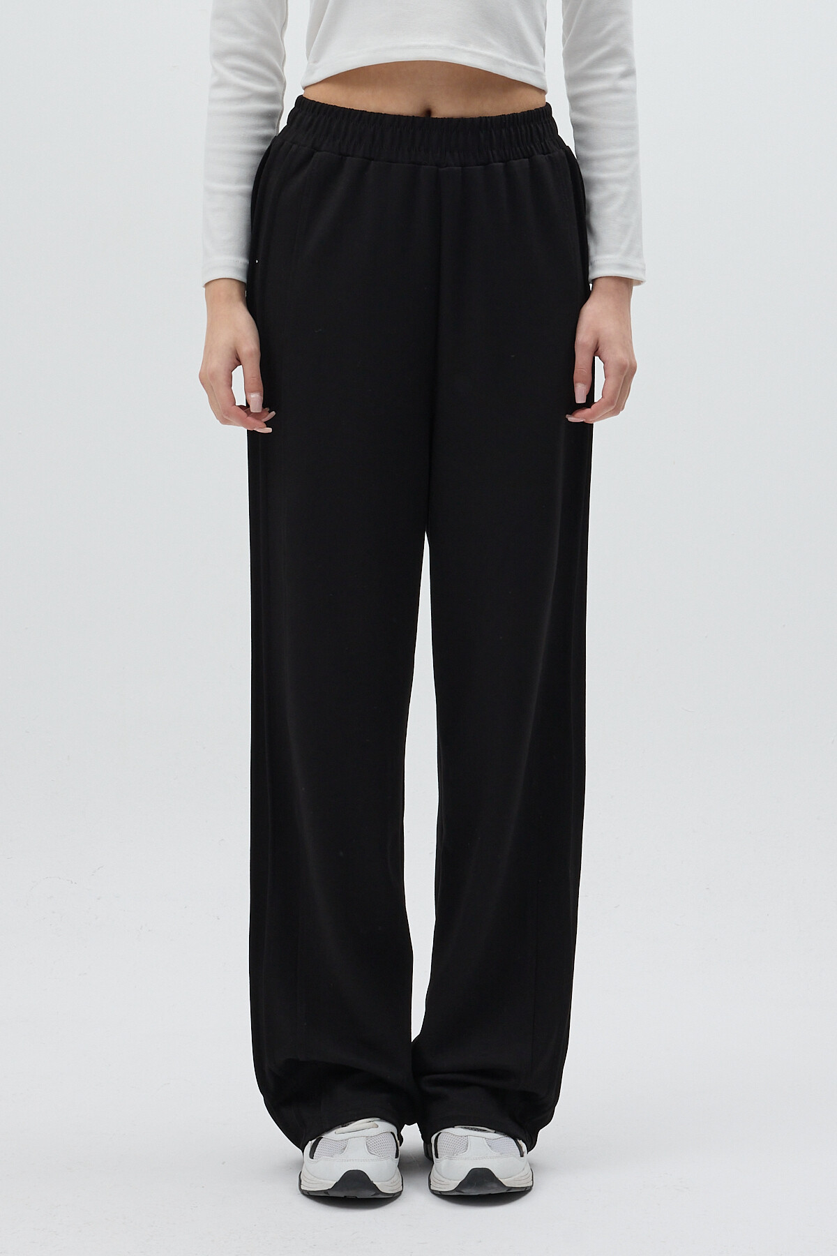 Siyah Yan Çimalı Dikiş Detaylı Yüksek Bel Kadın Eşofman Altı 8296A - RAYS