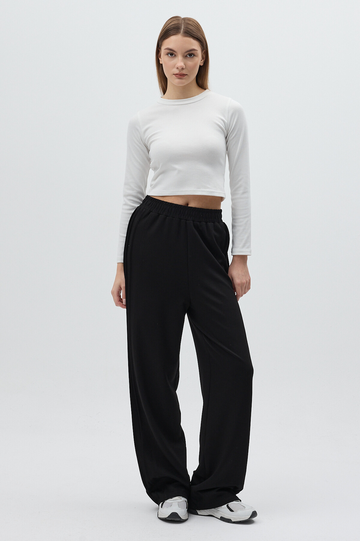 Siyah Yan Çimalı Dikiş Detaylı Yüksek Bel Kadın Eşofman Altı 8296A - 6