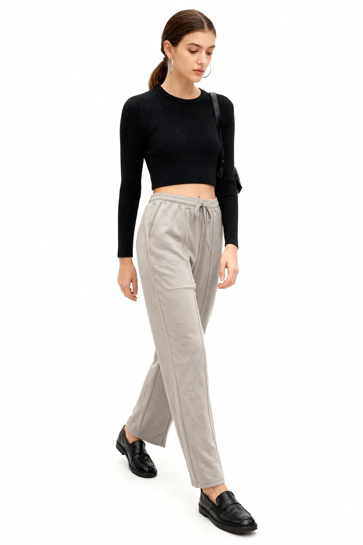 8302A Ön Çima Detay Eşofman Gri - 1