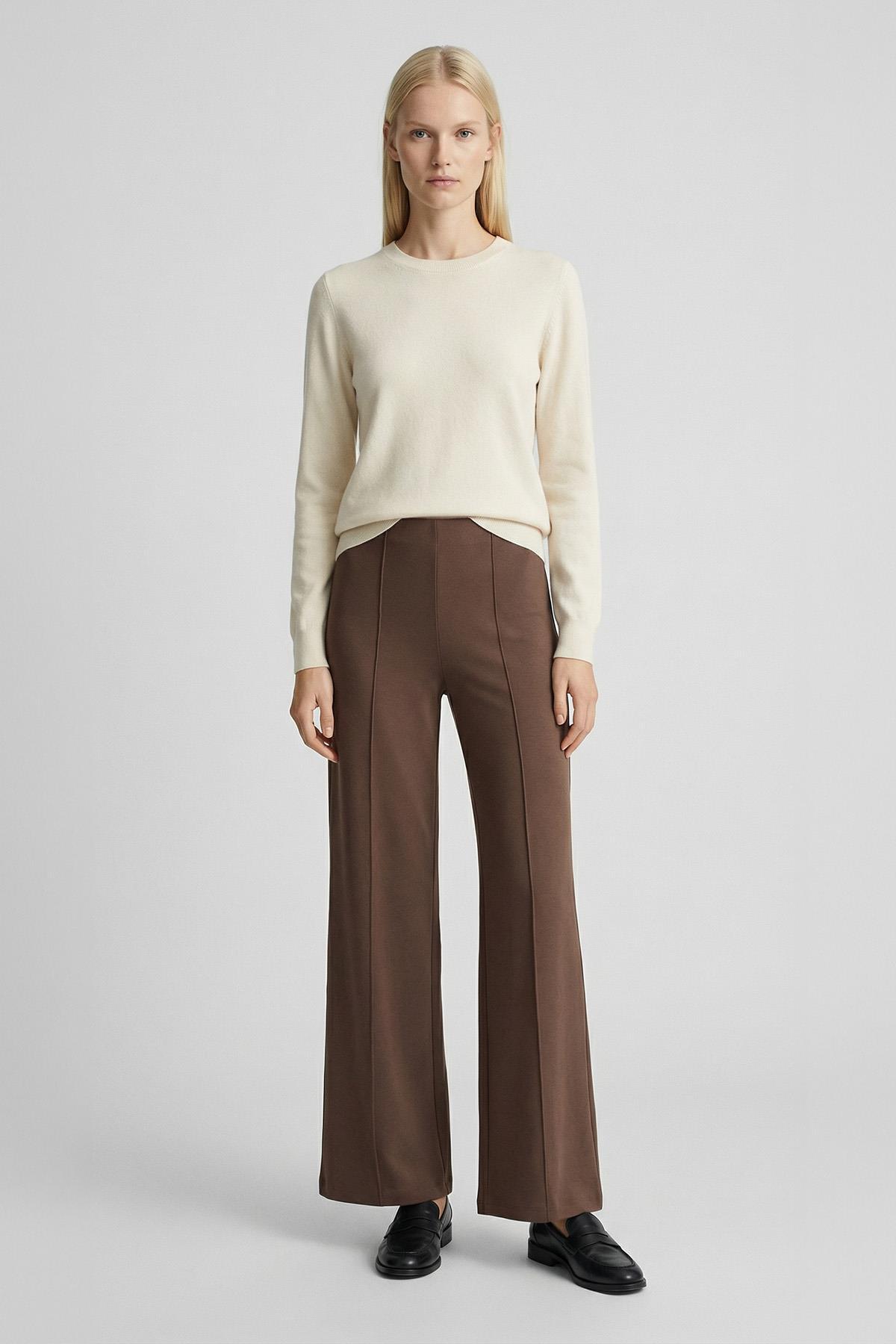 8303A Ön Çimalı Yüksek Bel Pantolon Kahve - 1