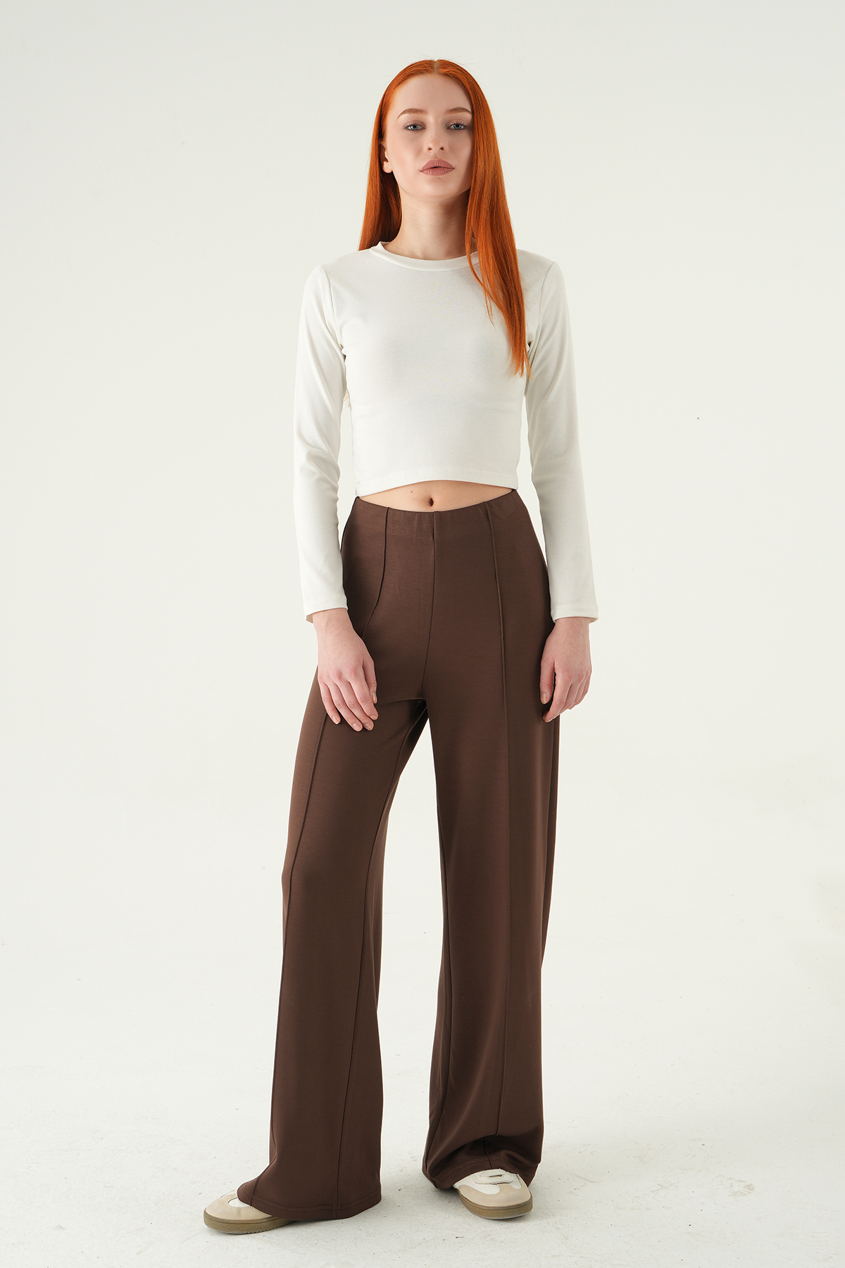 8303A Ön Çimalı Yüksek Bel Pantolon Kahve - RAYS