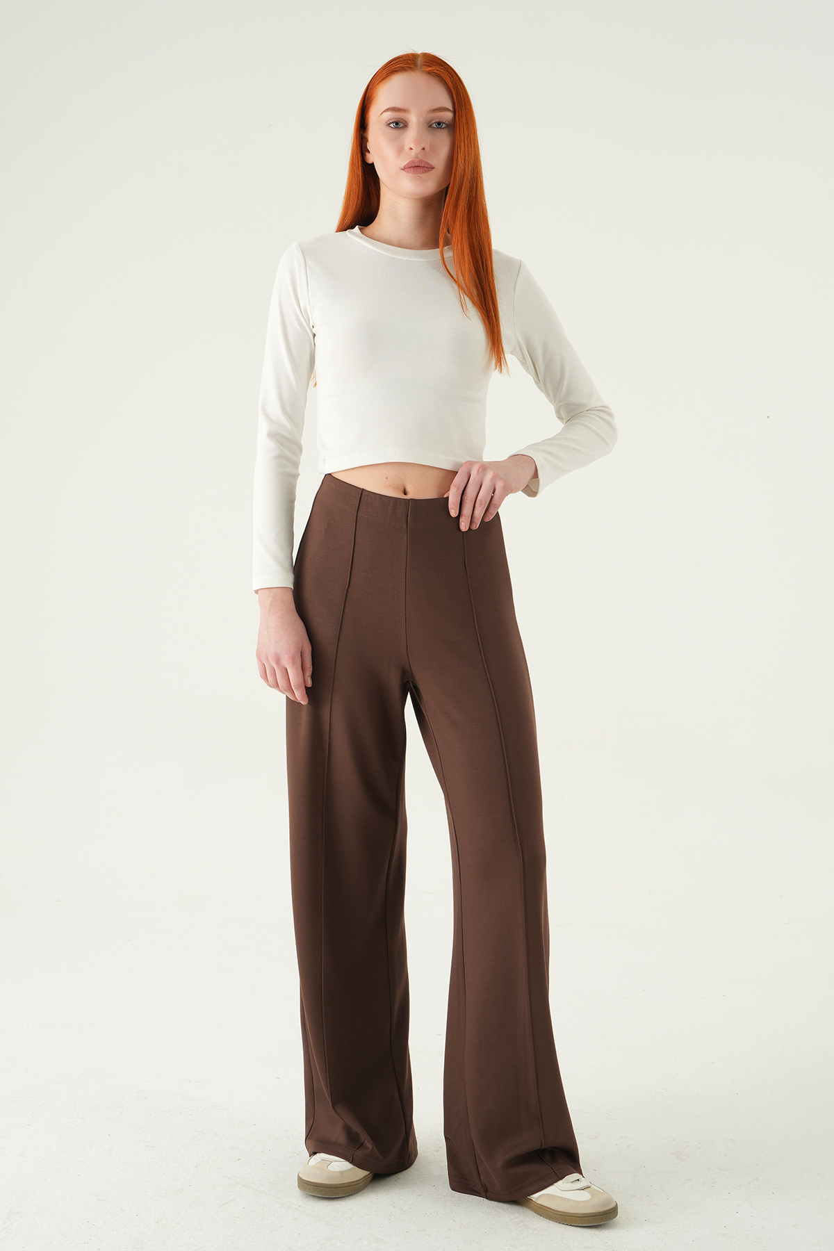 8303A Ön Çimalı Yüksek Bel Pantolon Kahve - 1