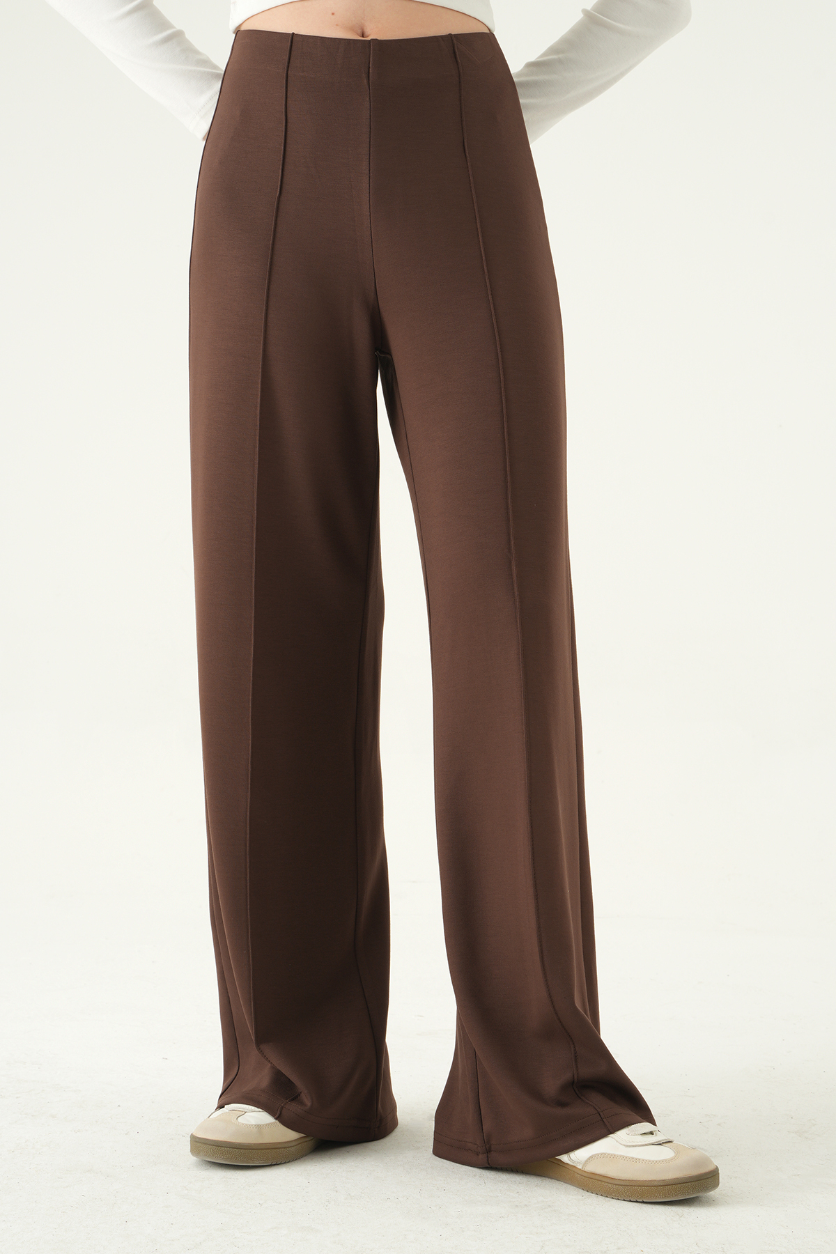 Kahve Ön Çimalı Yüksek Bel Pantolon 8303A - 3