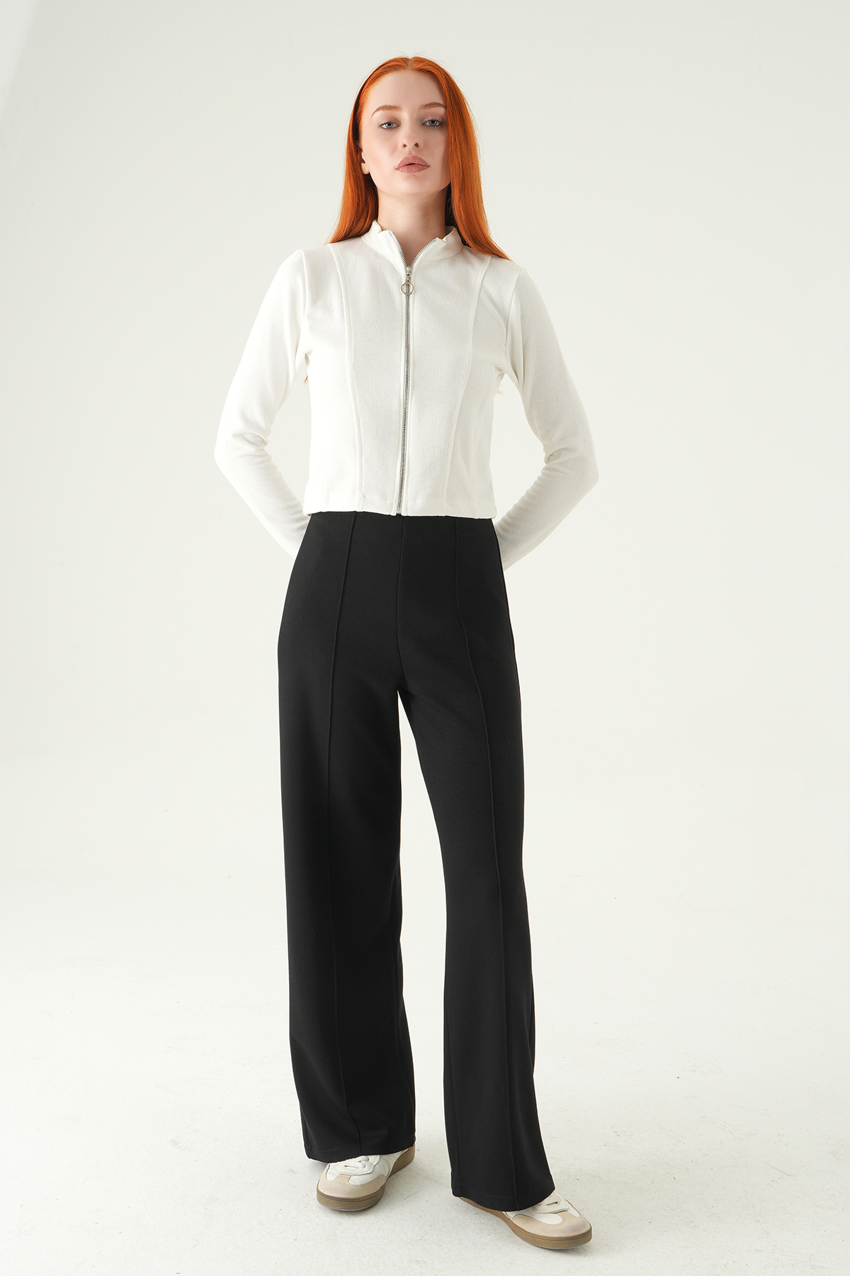 8303A Ön Çimalı Yüksek Bel Pantolon Siyah - RAYS