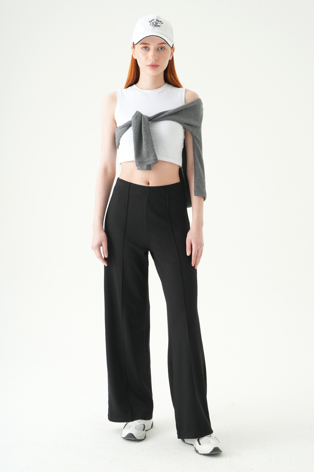 8303A Ön Çimalı Yüksek Bel Pantolon Siyah 