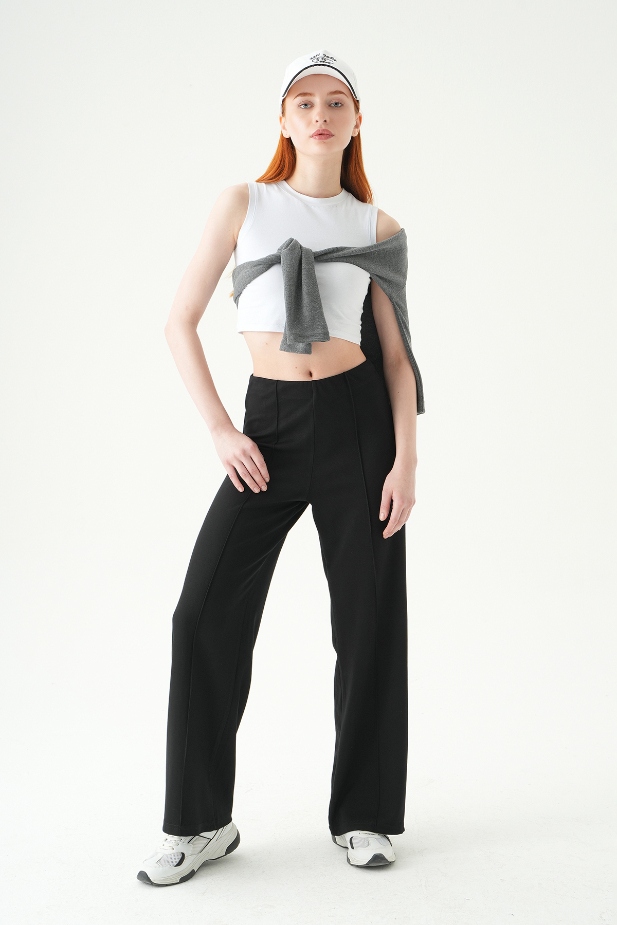 Siyah Ön Çimalı Yüksek Bel Pantolon 8303A - 6