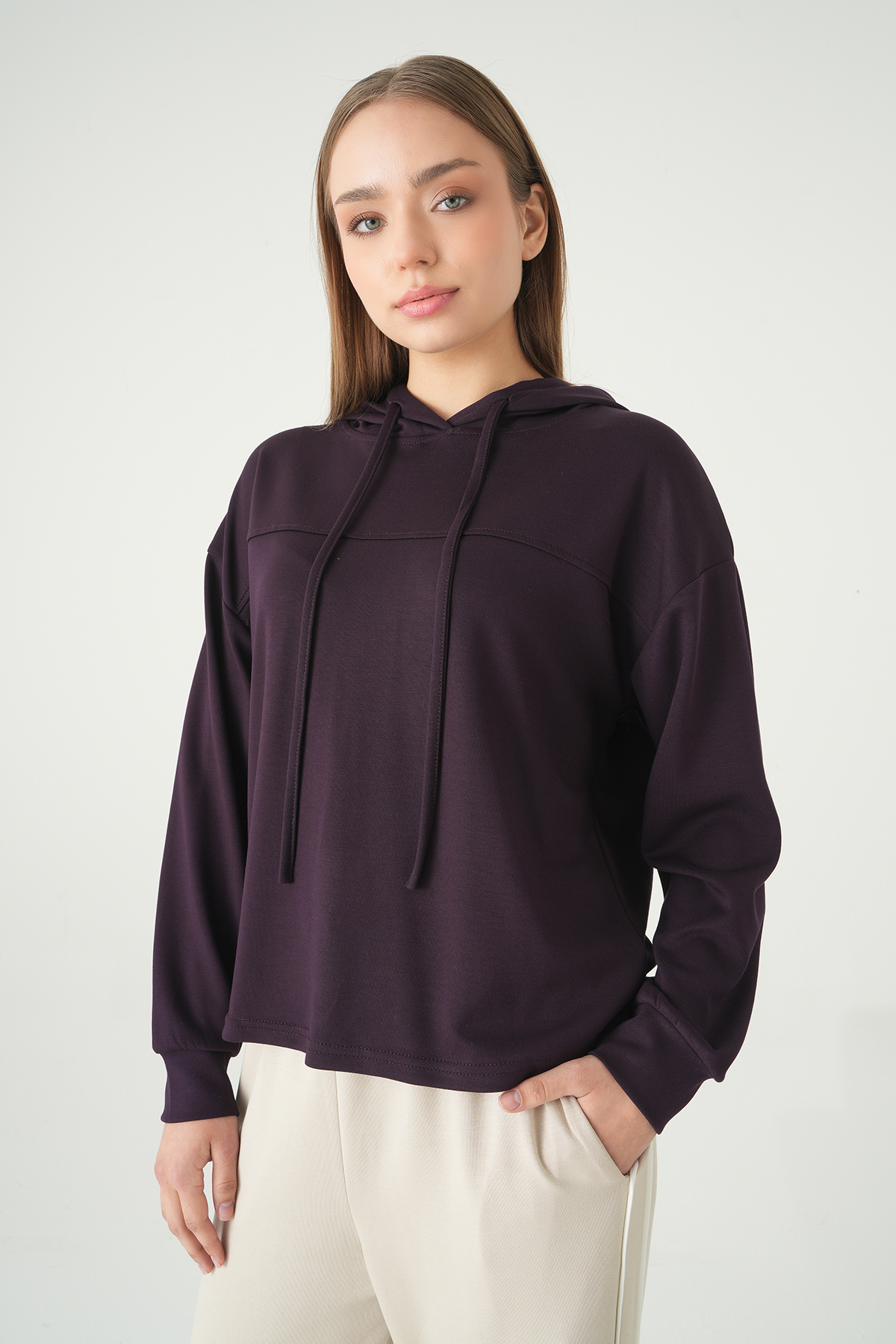 Mürdüm Şerit Detay Sweat 8308A - 7