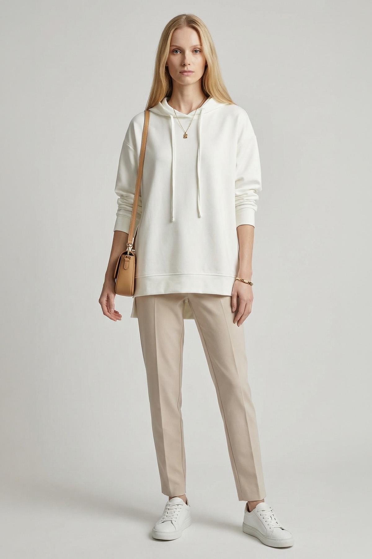 8309A Kapüşonlu Tunik Ekru - 1