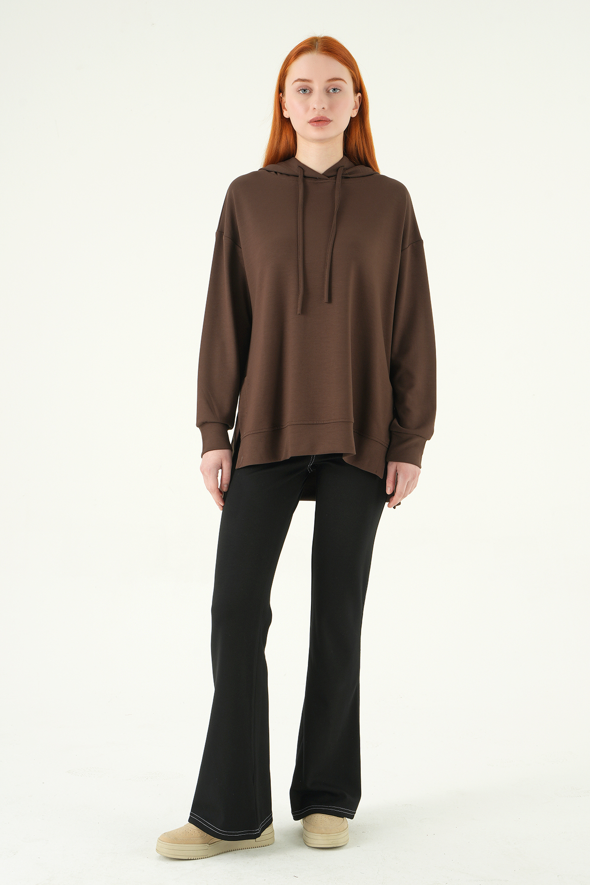 8309A Kapüşonlu Tunik Kahve - RAYS