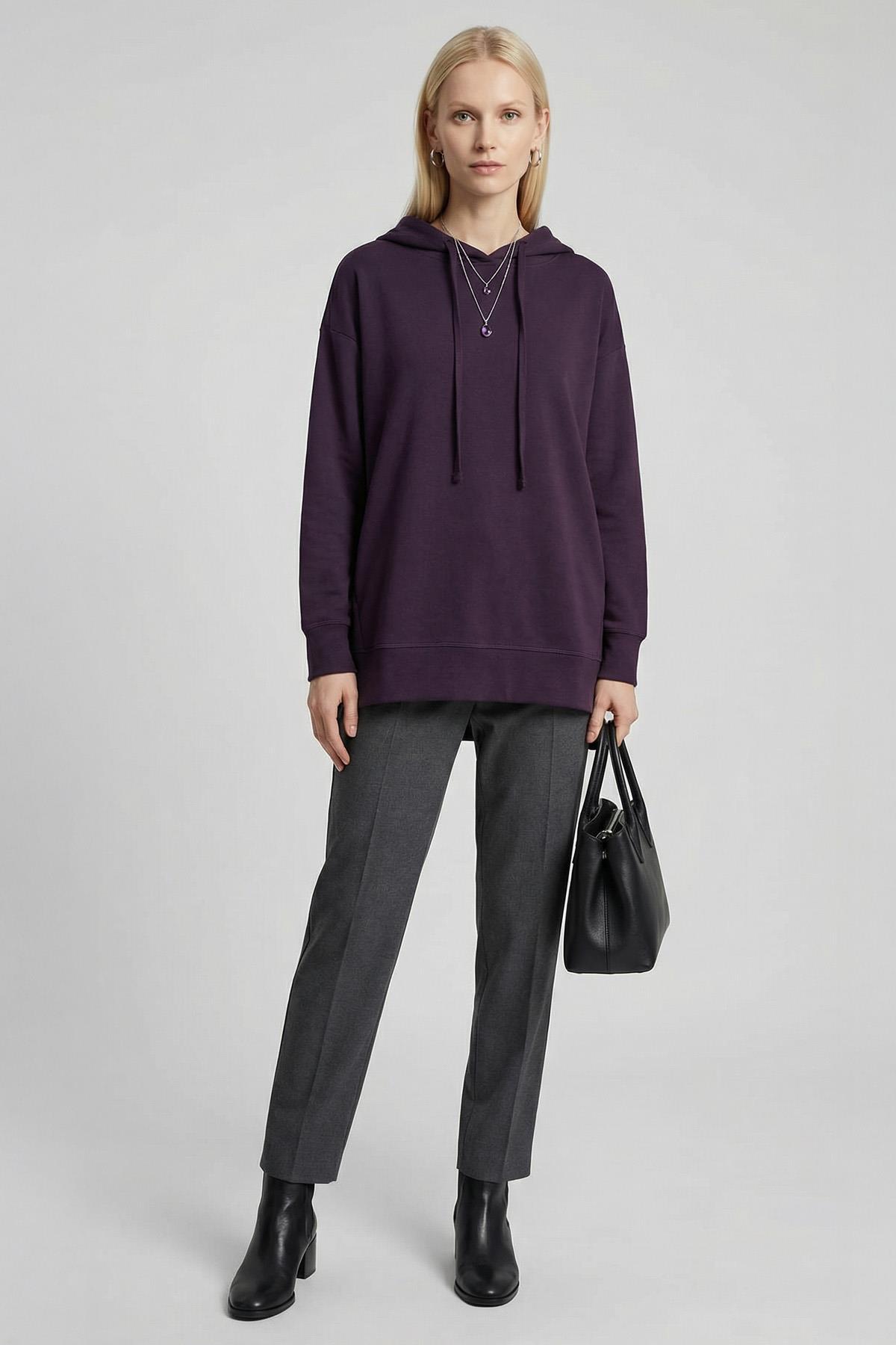 8309A Kapüşonlu Tunik Mürdüm - 1