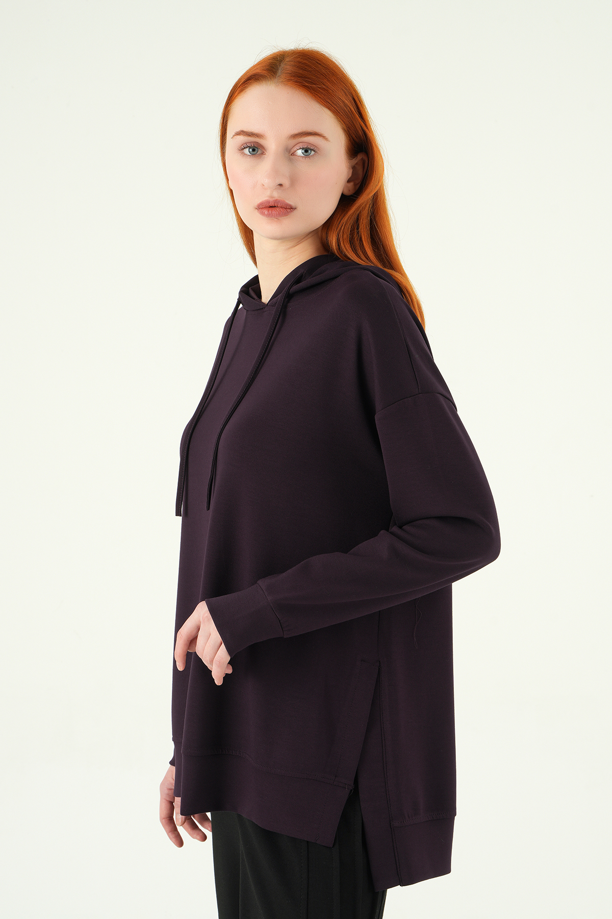 8309A Kapüşonlu Tunik Mürdüm - RAYS (1)