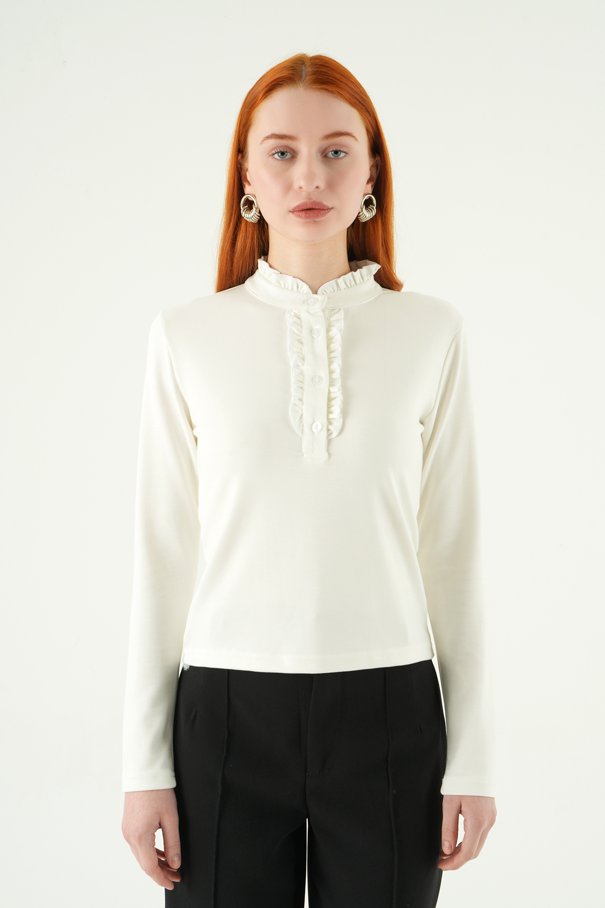 Ekru Ön Düğmeli Bluz 8311A - 2