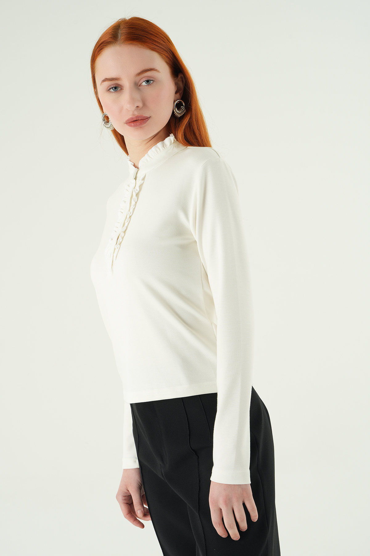 Ekru Ön Düğmeli Bluz 8311A - 6
