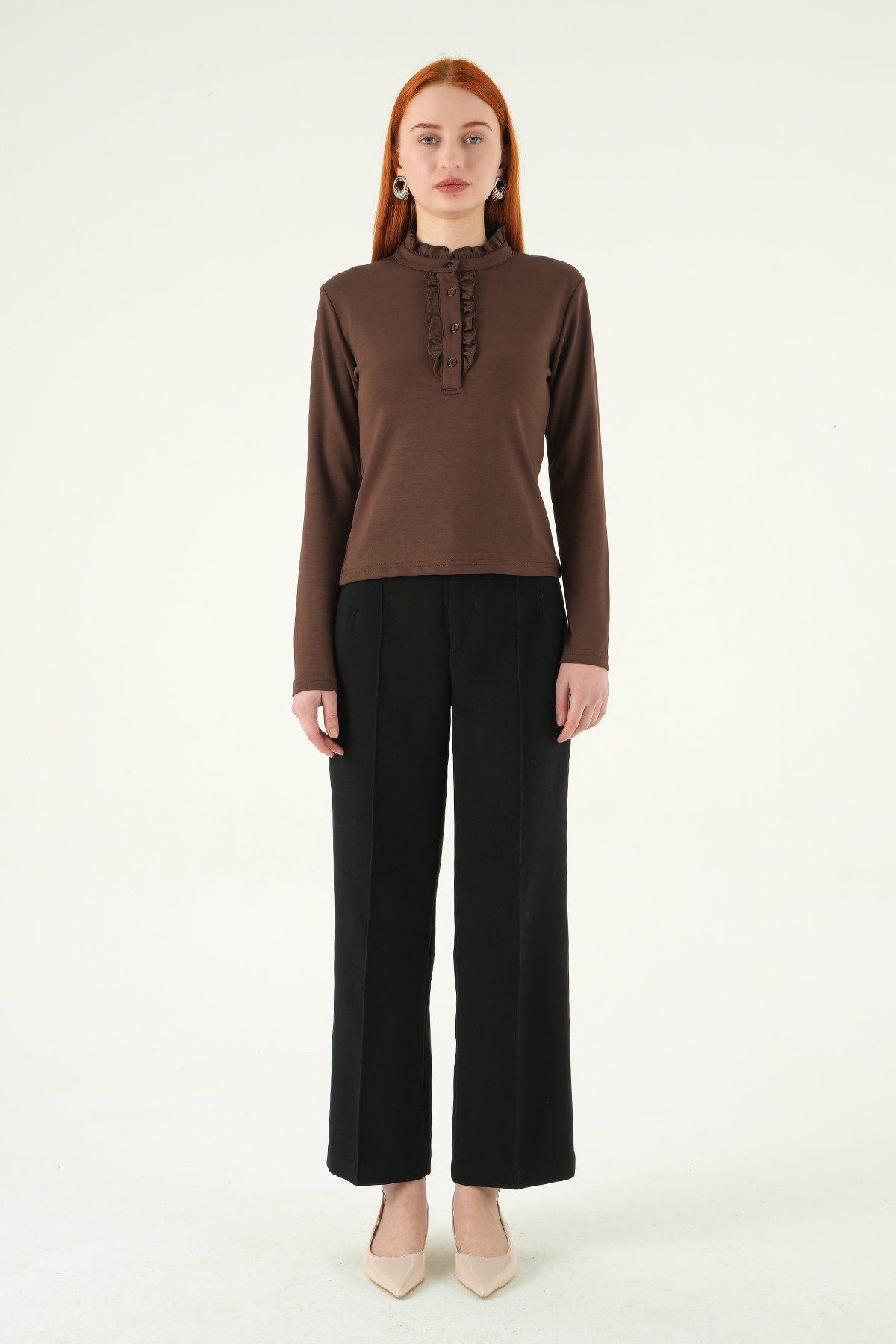 Kahve Ön Düğmeli Bluz 8311A - 3