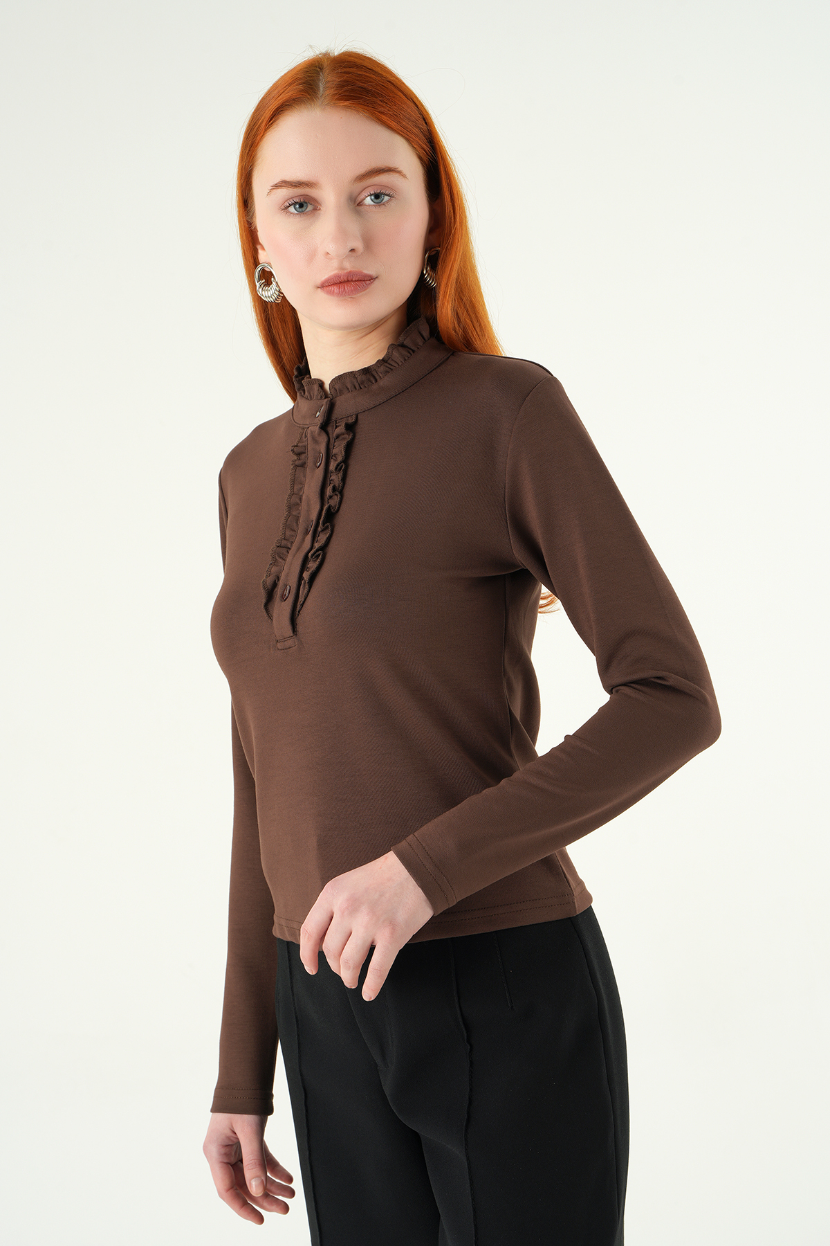 Kahve Ön Düğmeli Bluz 8311A - 6