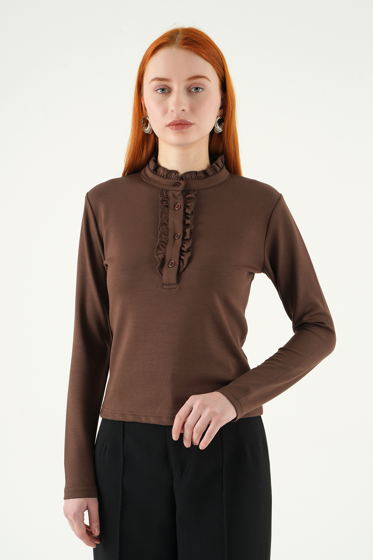 Kahve Ön Düğmeli Bluz 8311A - 7