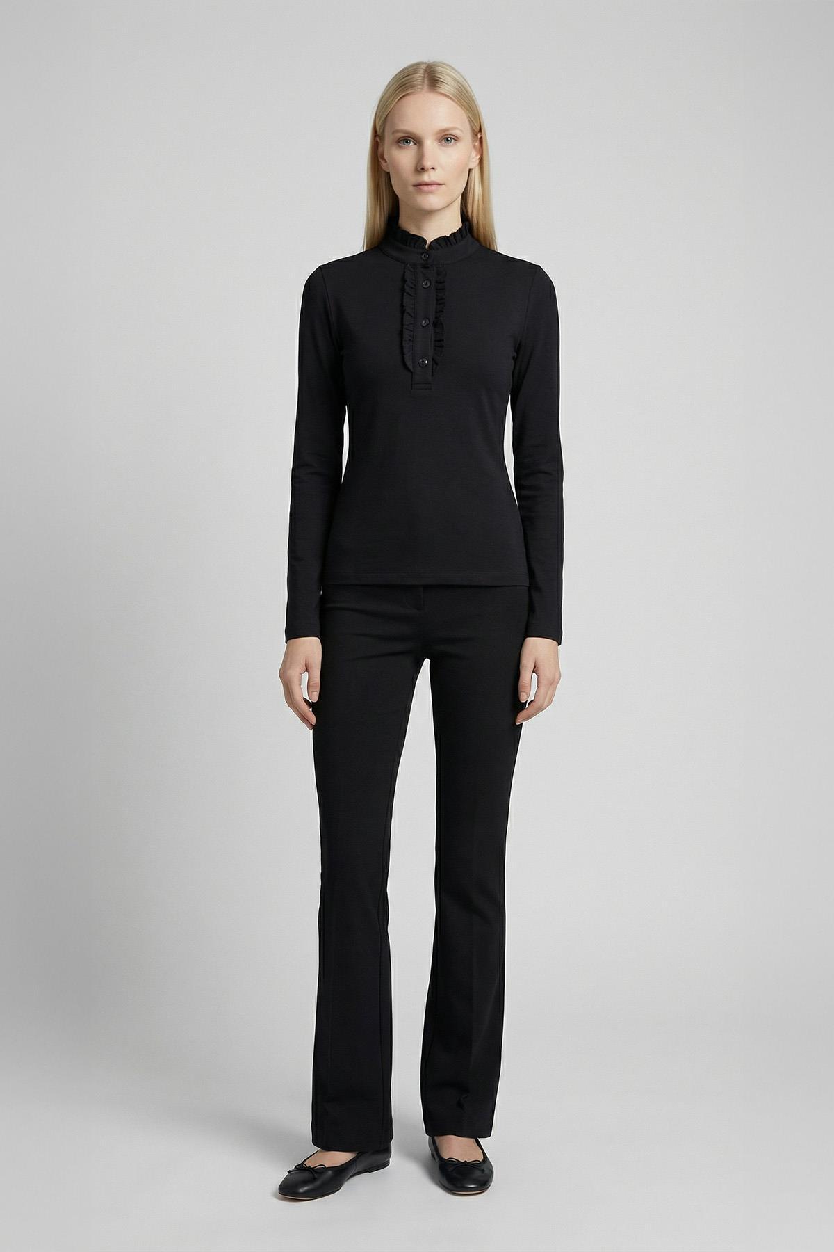 8311A Ön Düğmeli Bluz Siyah - RAYS