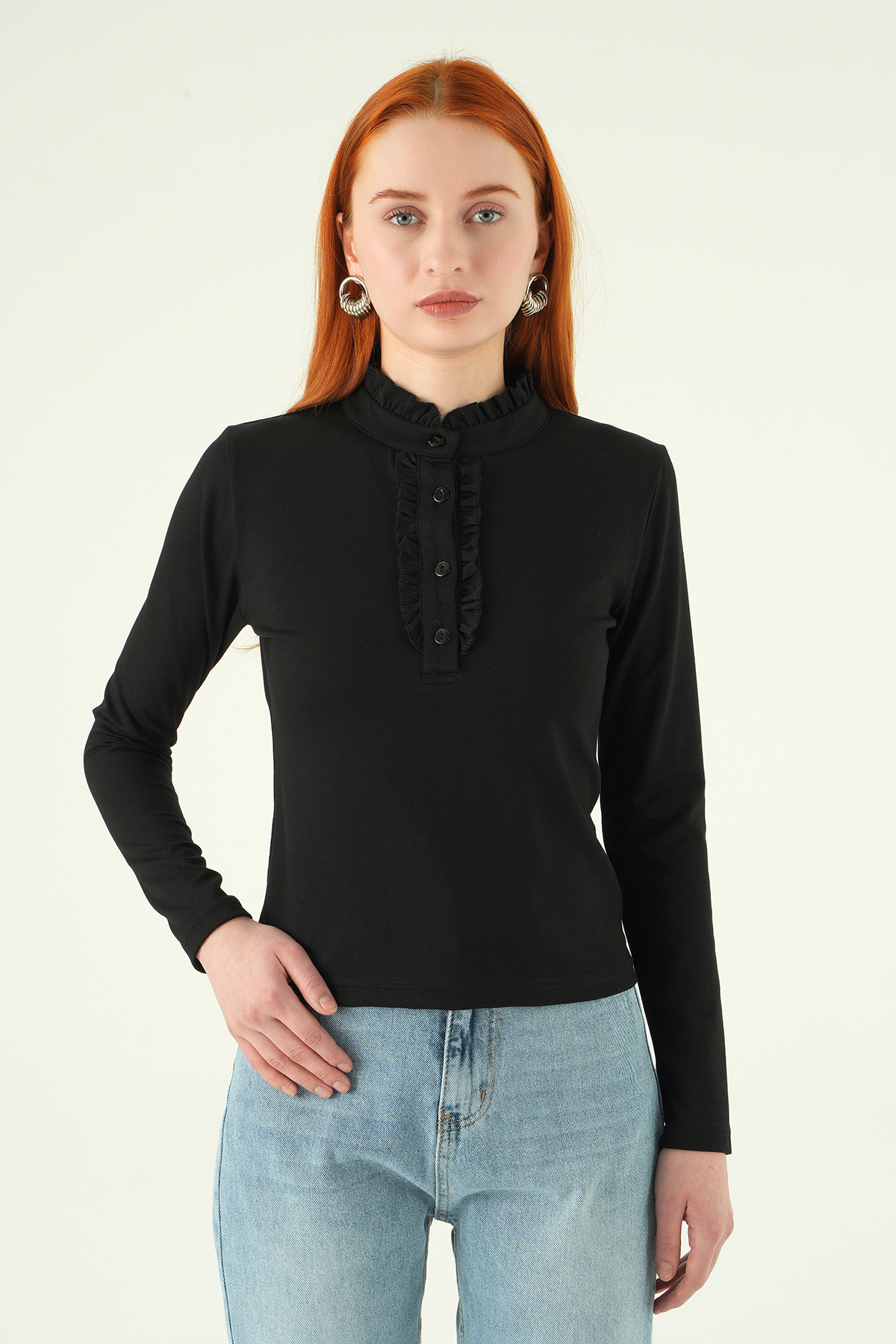 Ön Düğmeli Bluz 8311A Siyah - 6