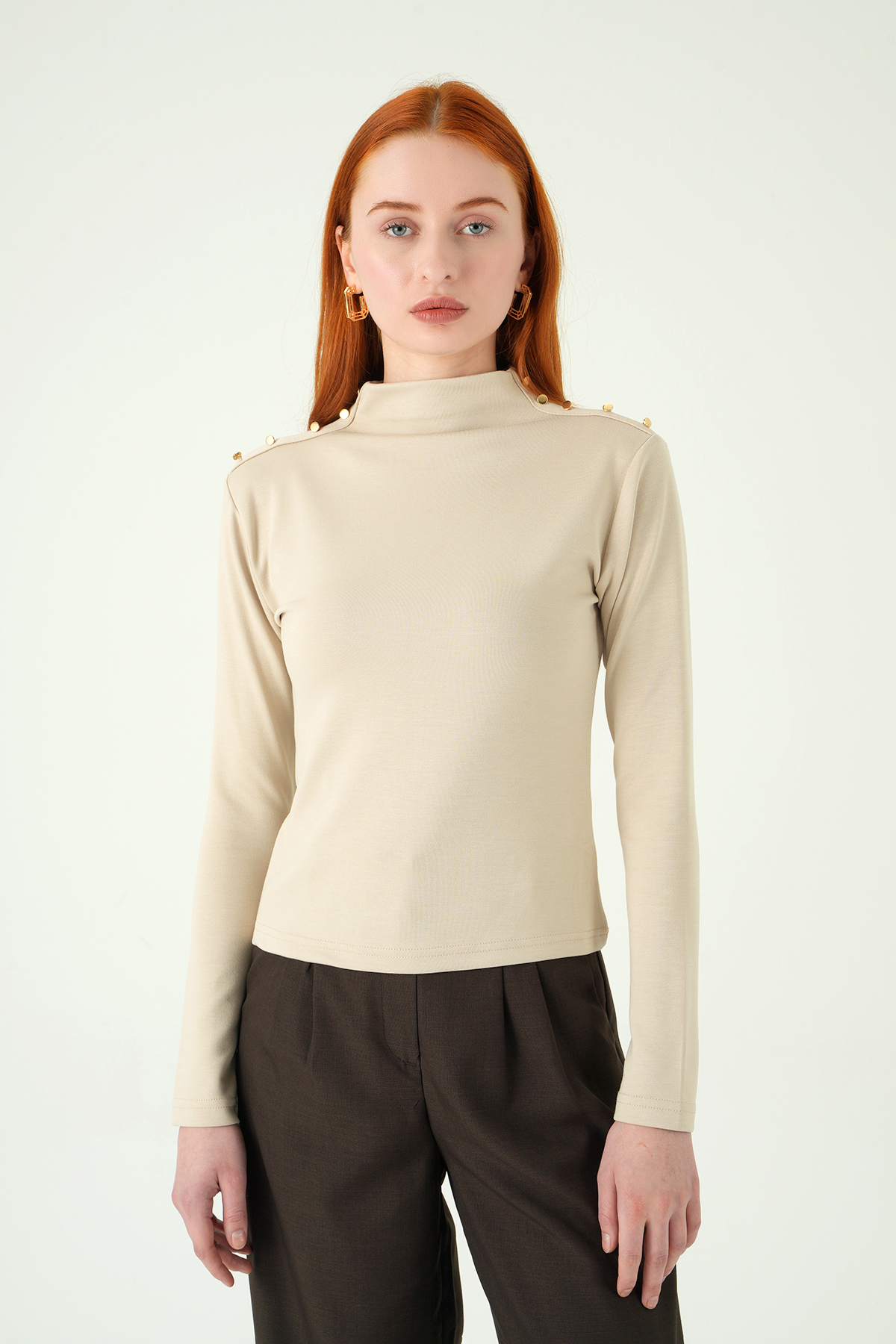 8312A Omuz Dümeli Bluz Bej - 2