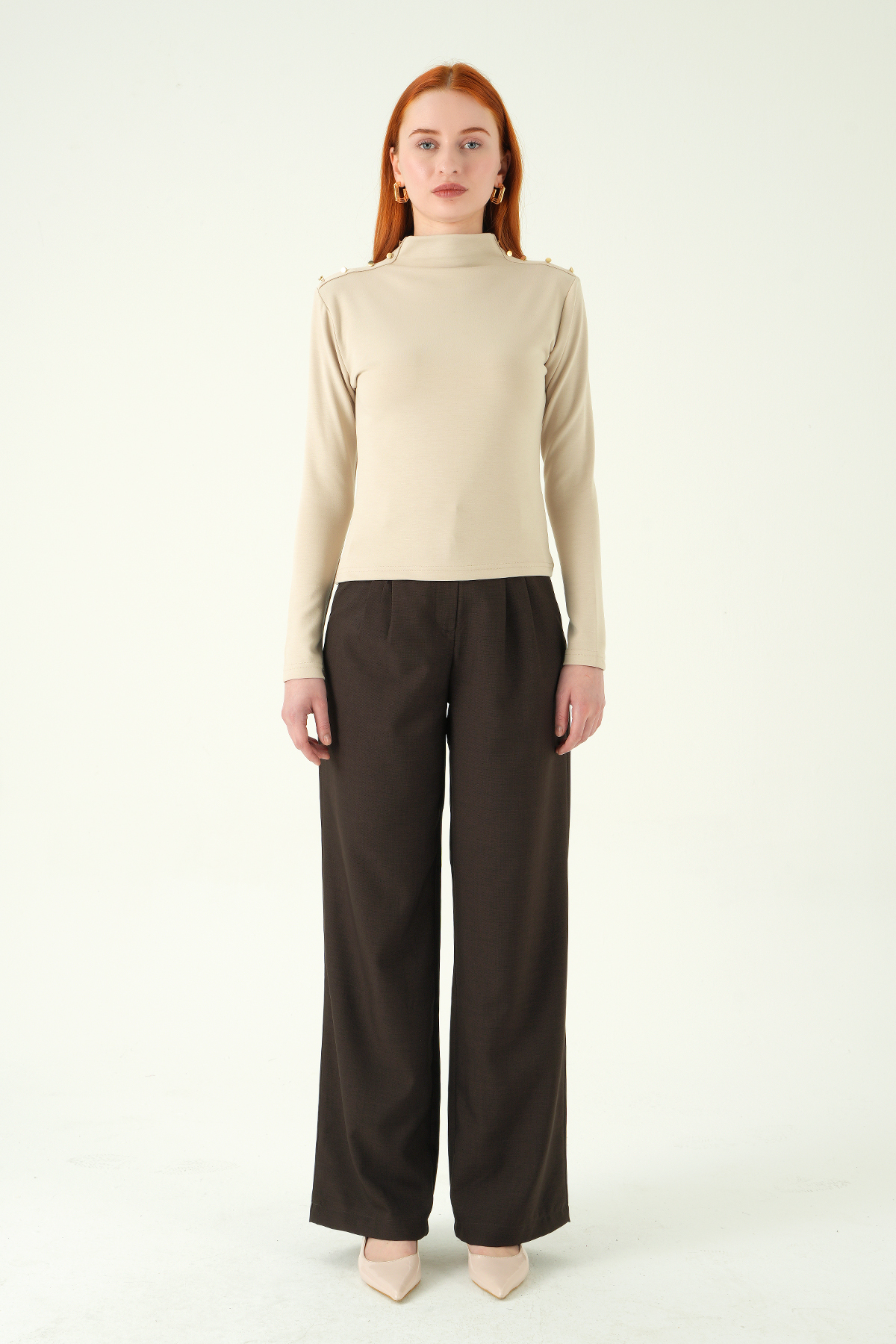 8312A Omuz Dümeli Bluz Bej - 3